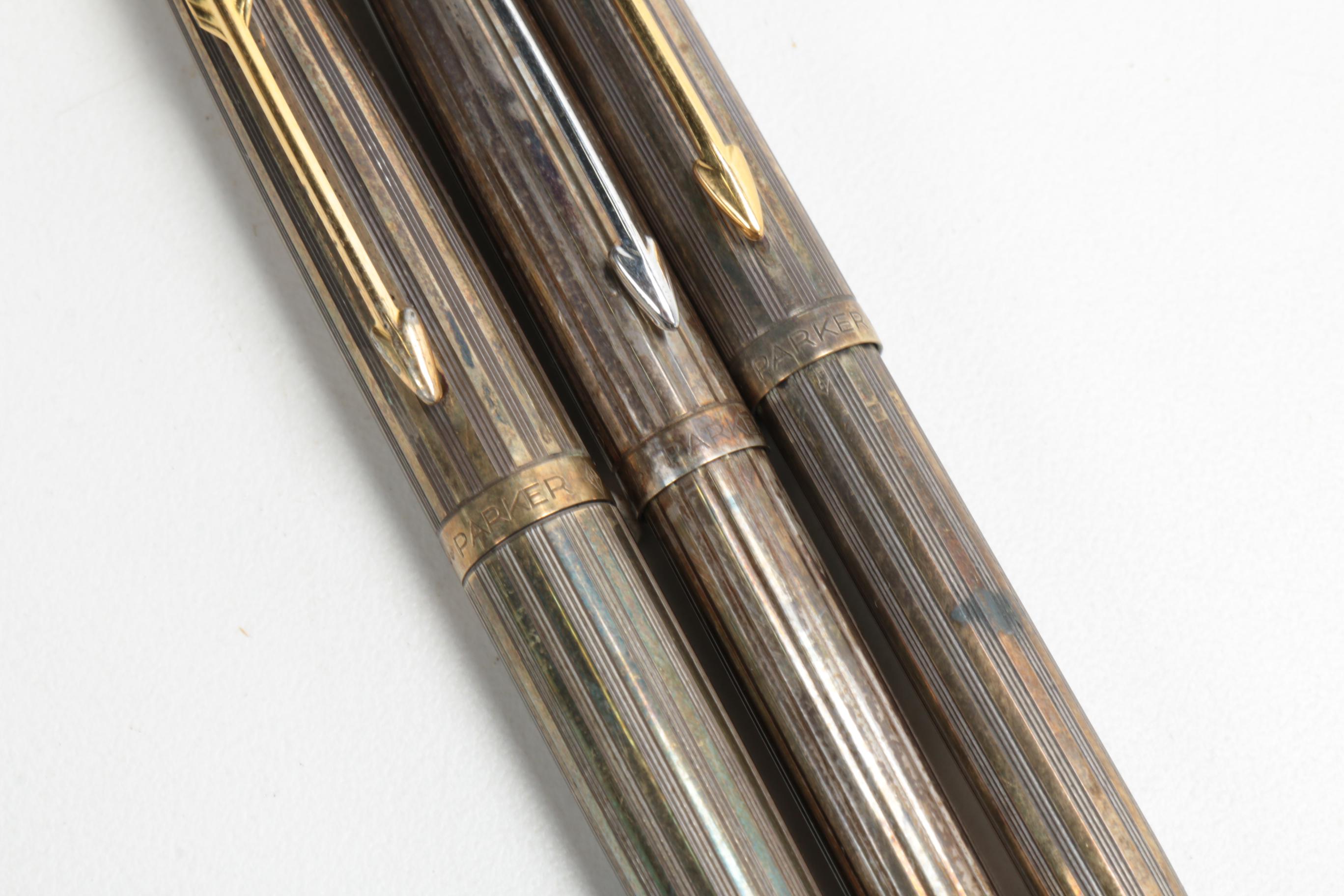 Parker Sterling Silver Fountain and Ballpoint Pens, Made in France, 20th C.