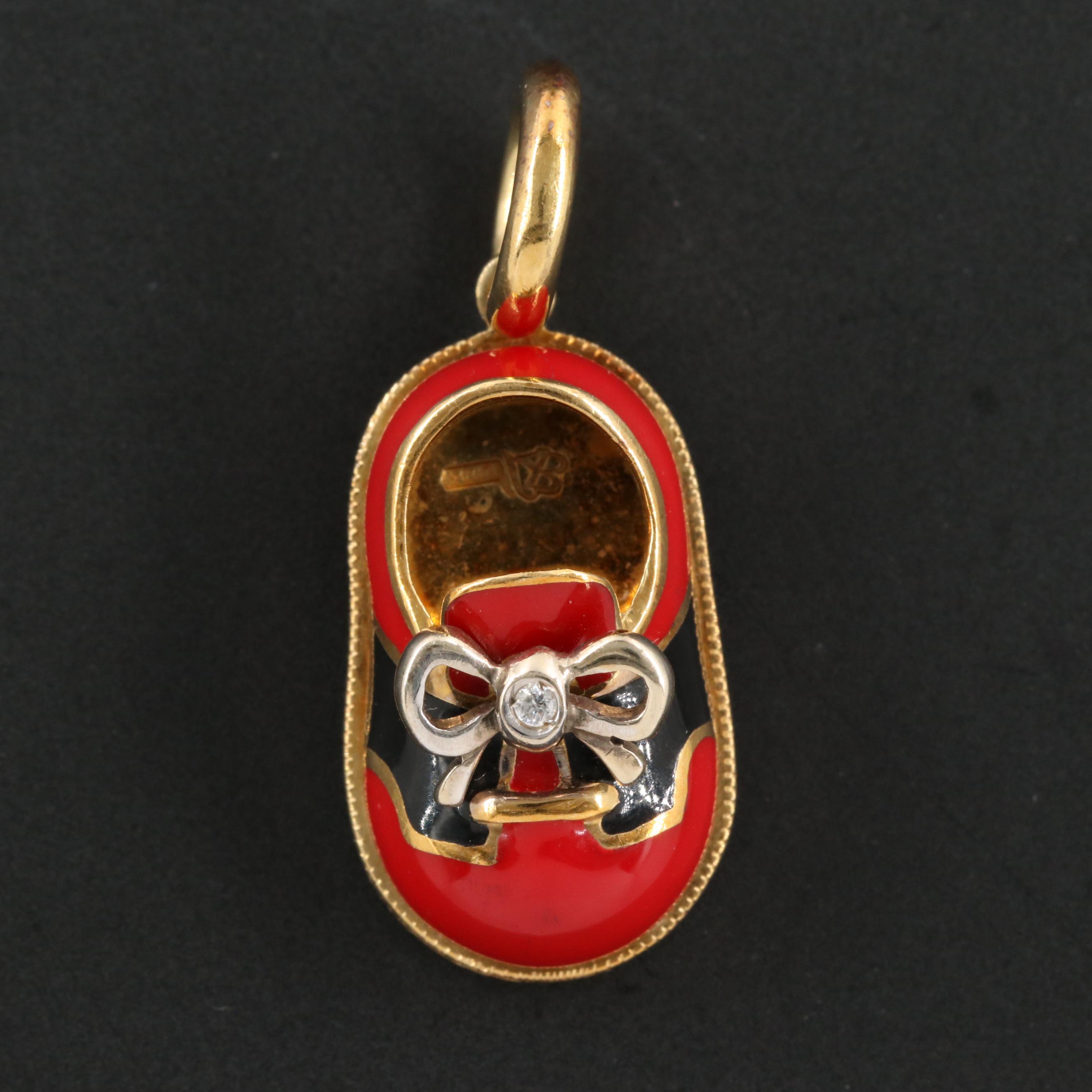 Aaron Basha 18K Diamond Enamel Baby Shoe Charm