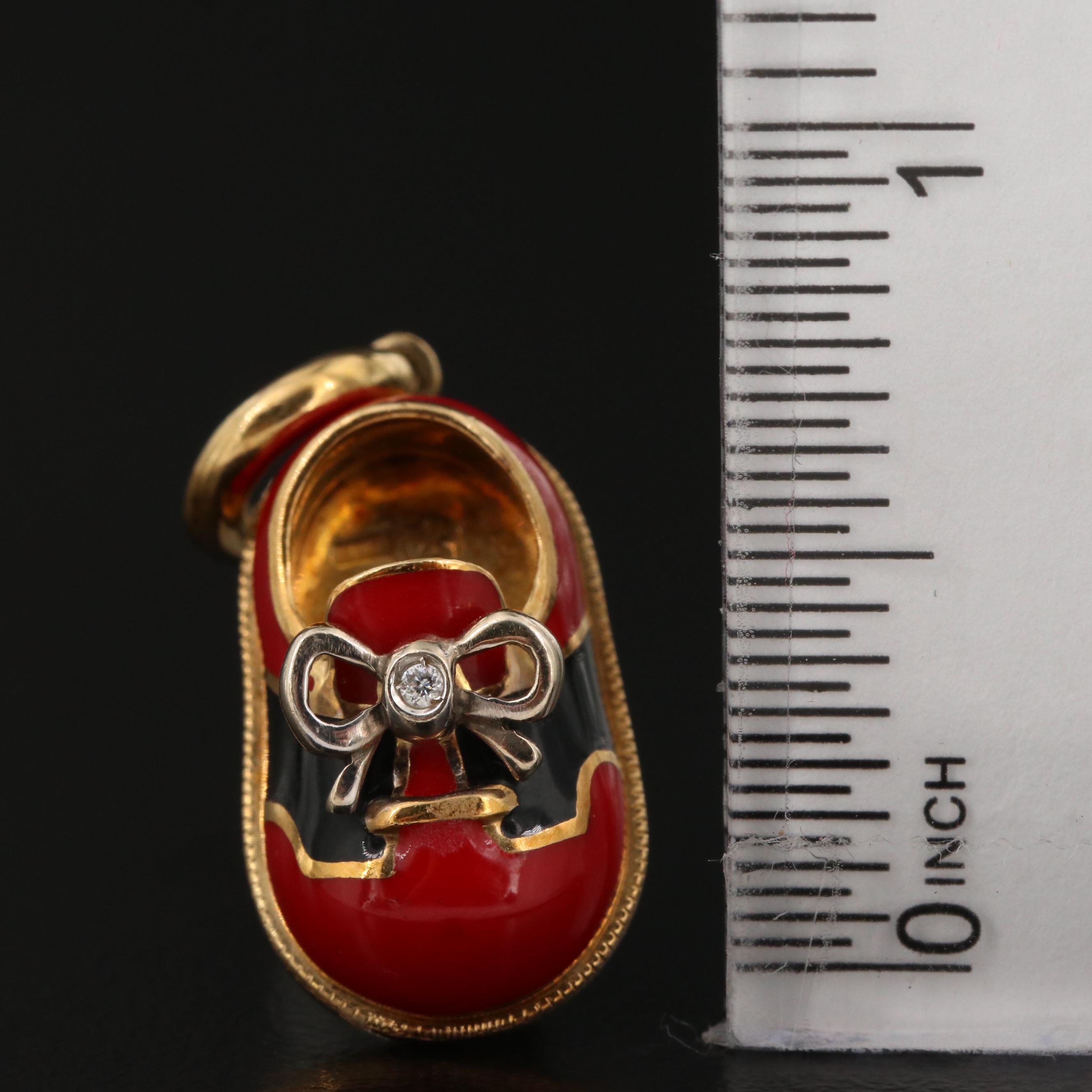 Aaron Basha 18K Diamond Enamel Baby Shoe Charm