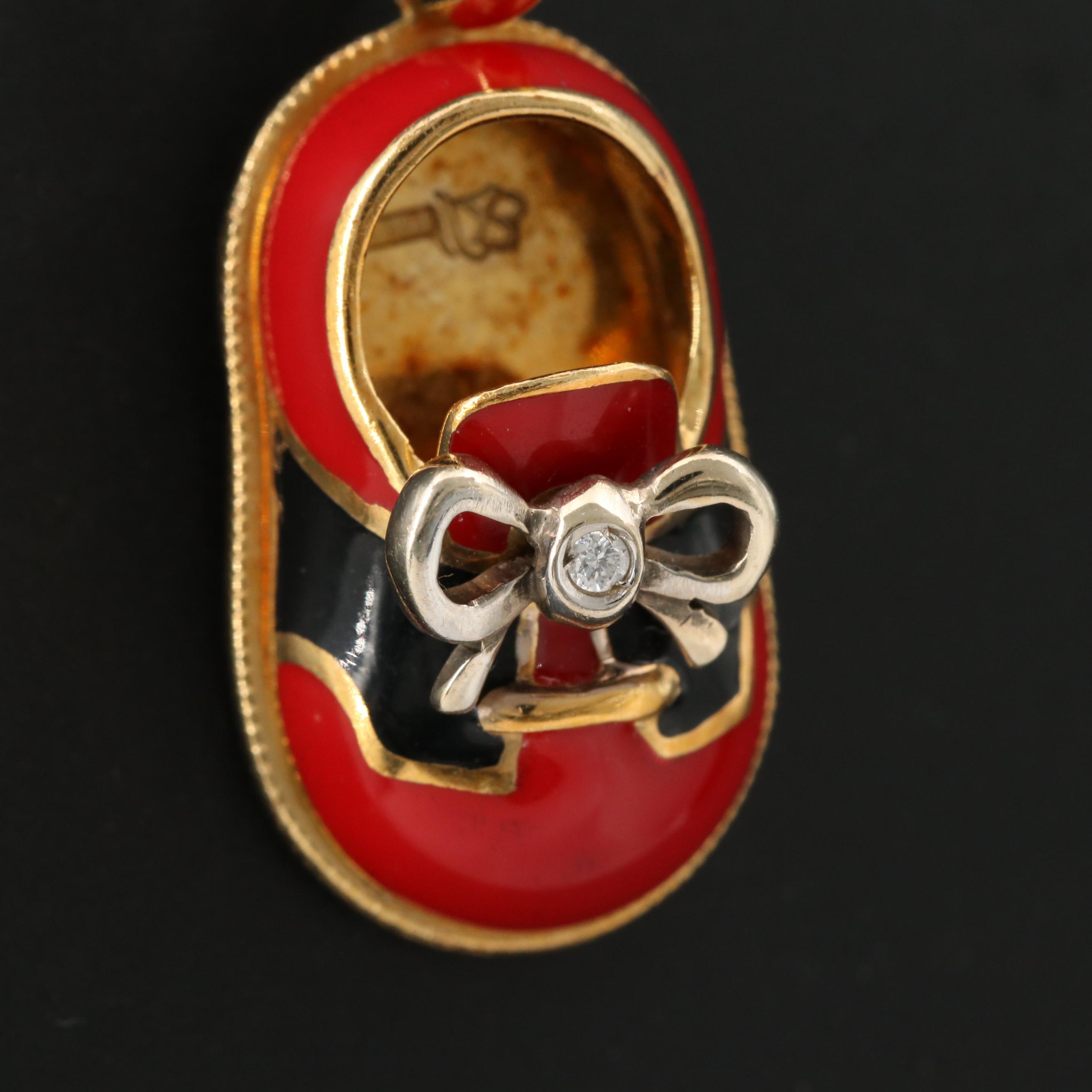 Aaron Basha 18K Diamond Enamel Baby Shoe Charm