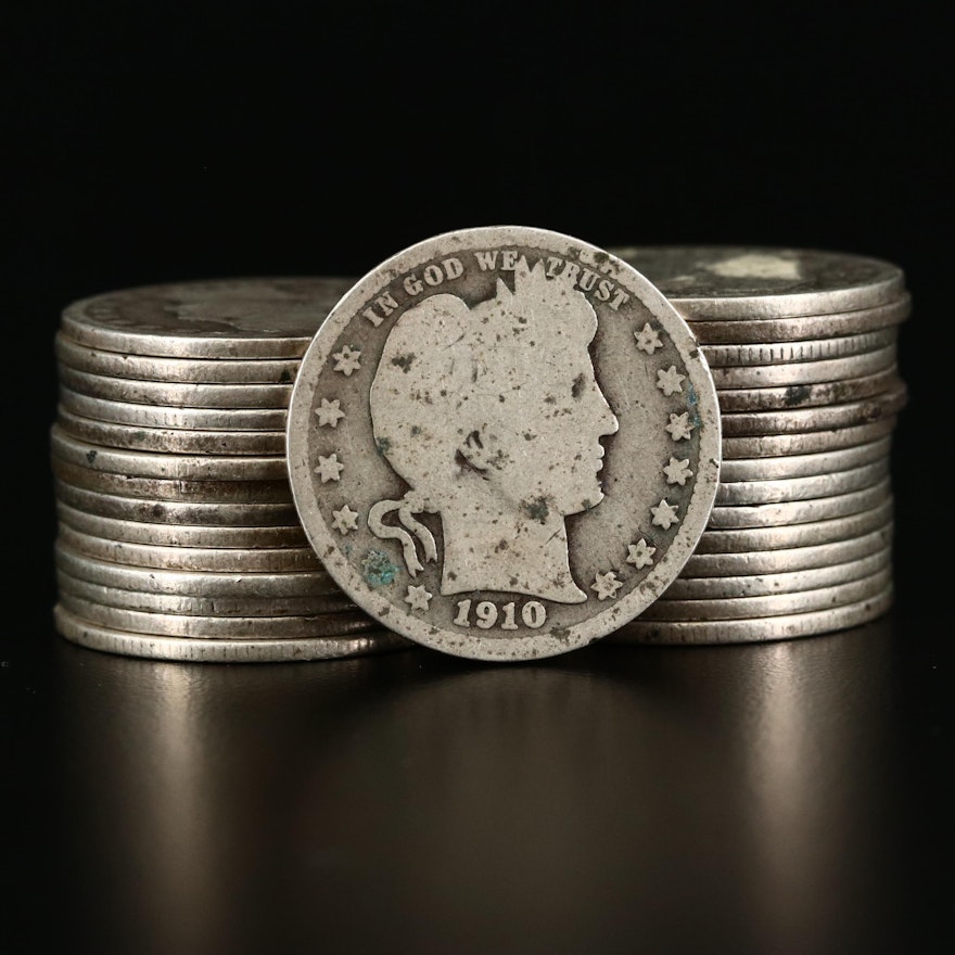 Thirty Circulated Barber Silver Quarters