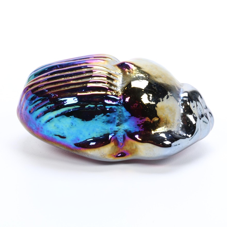 Robert Eickholt Handblown Iridescent Art Glass Scarab Paperweight