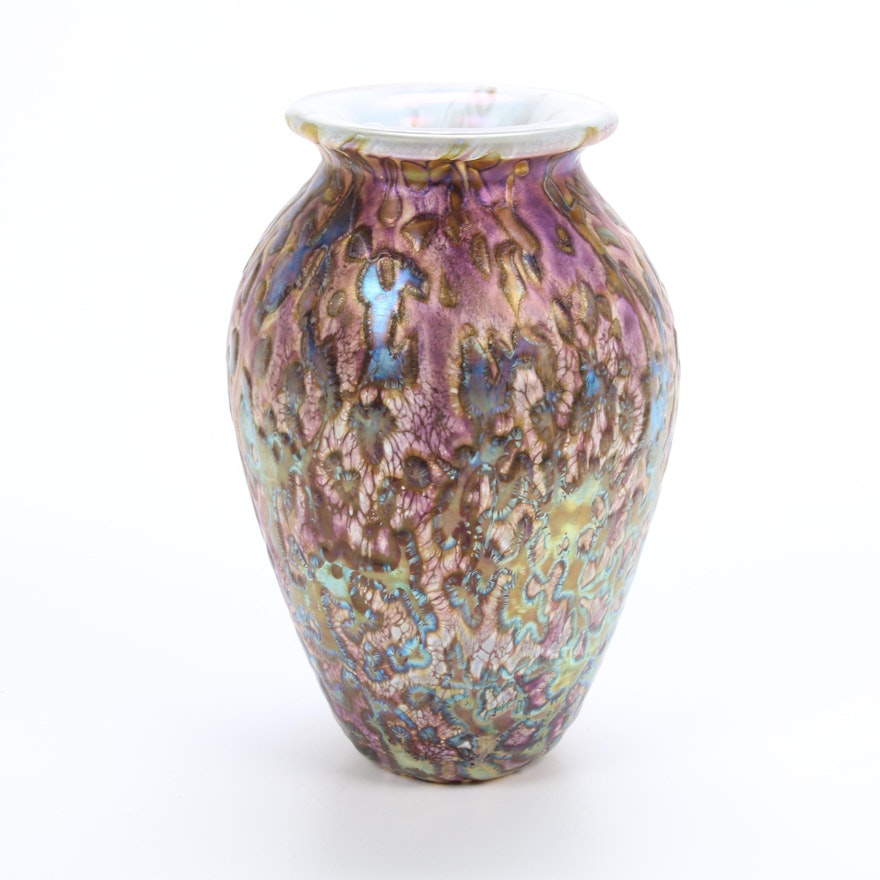 Robert Eickholt Handblown Iridescent "Tide Pool" Art Glass Vase
