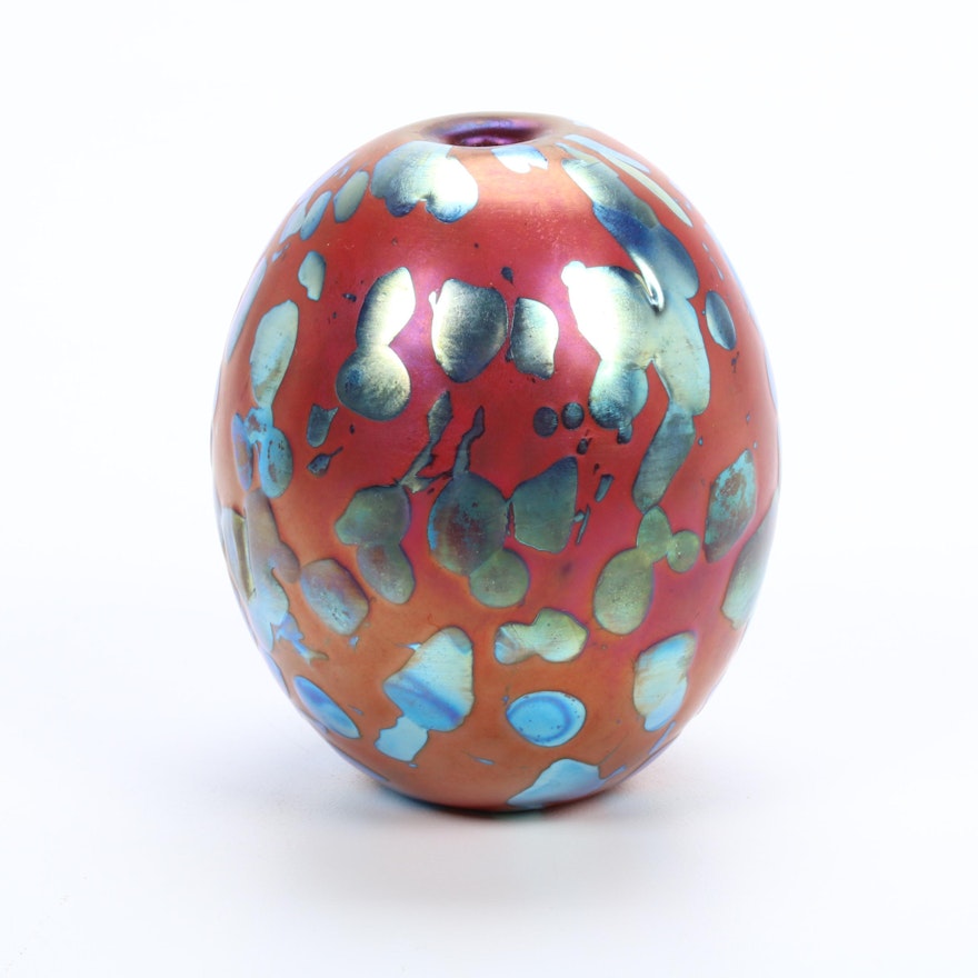 Robert Eickholt Handblown "Strawberry Fields" Art Glass Bud Vase