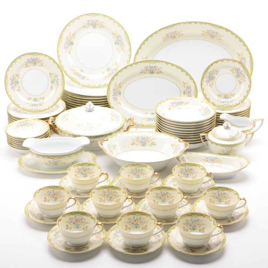 Noritake Floral and Gilt Porcelain Dinnerware, Mid-20th Century