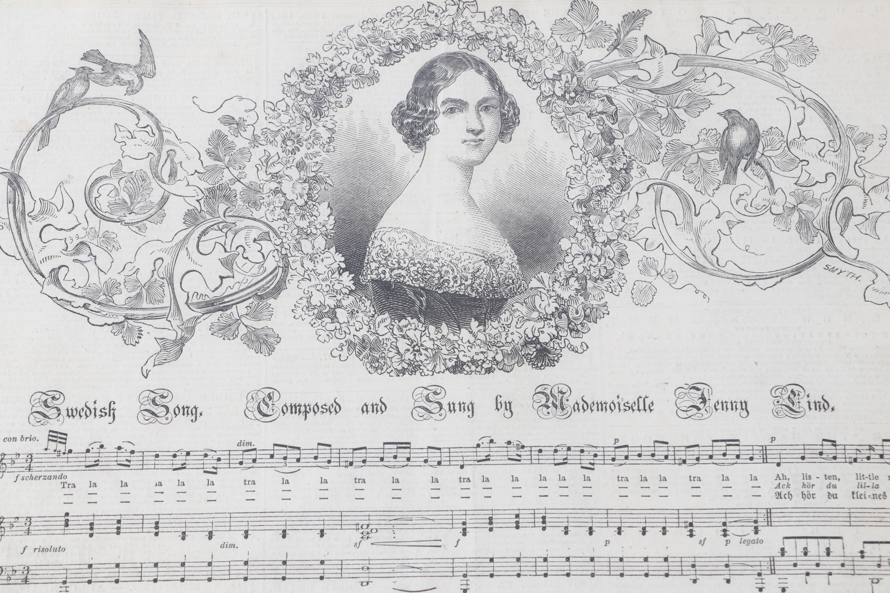 Framed "London News" Articles on Swedish Opera Singer Jenny Lind, 19th Century