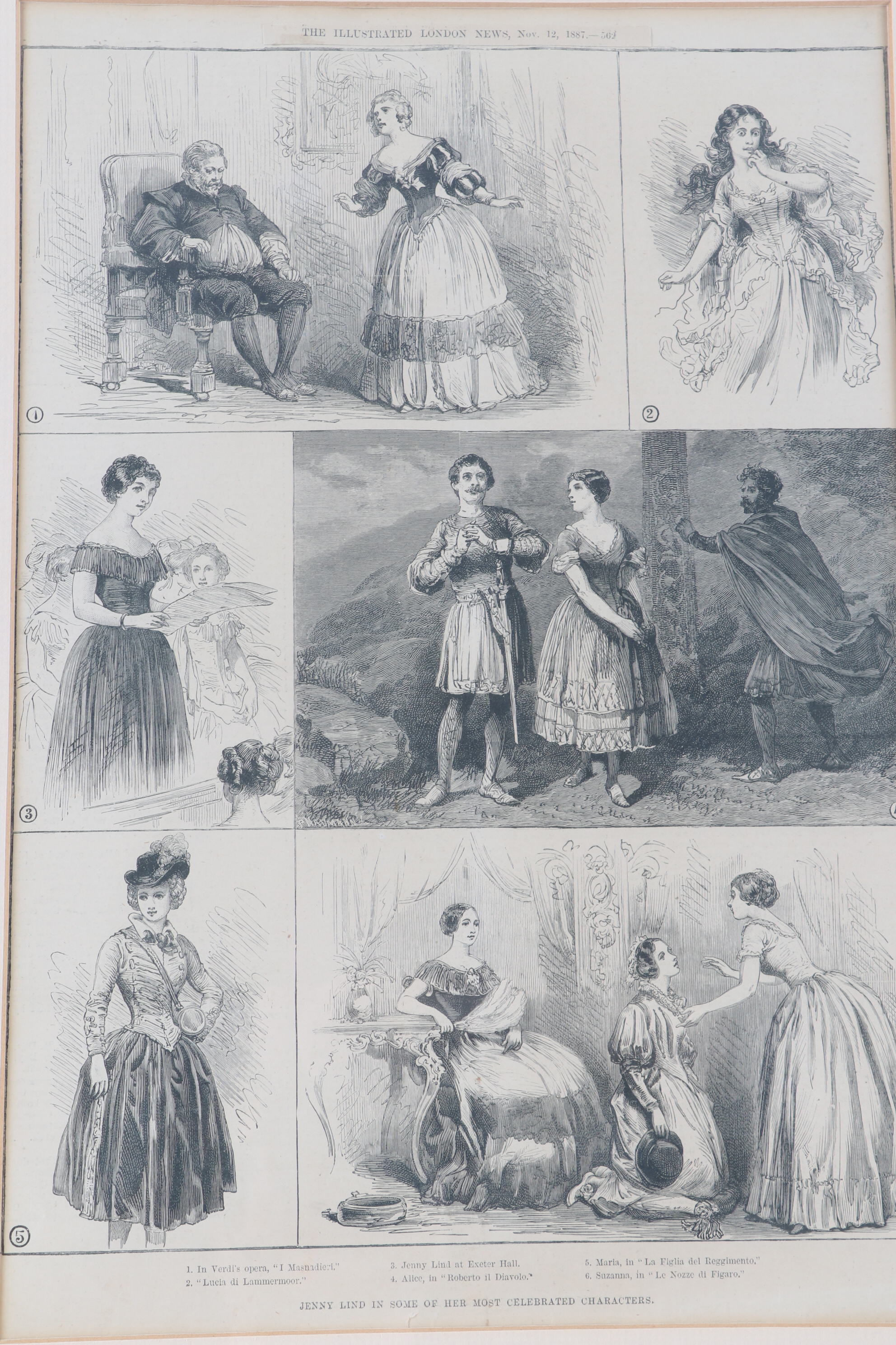 Framed "London News" Articles on Swedish Opera Singer Jenny Lind, 19th Century