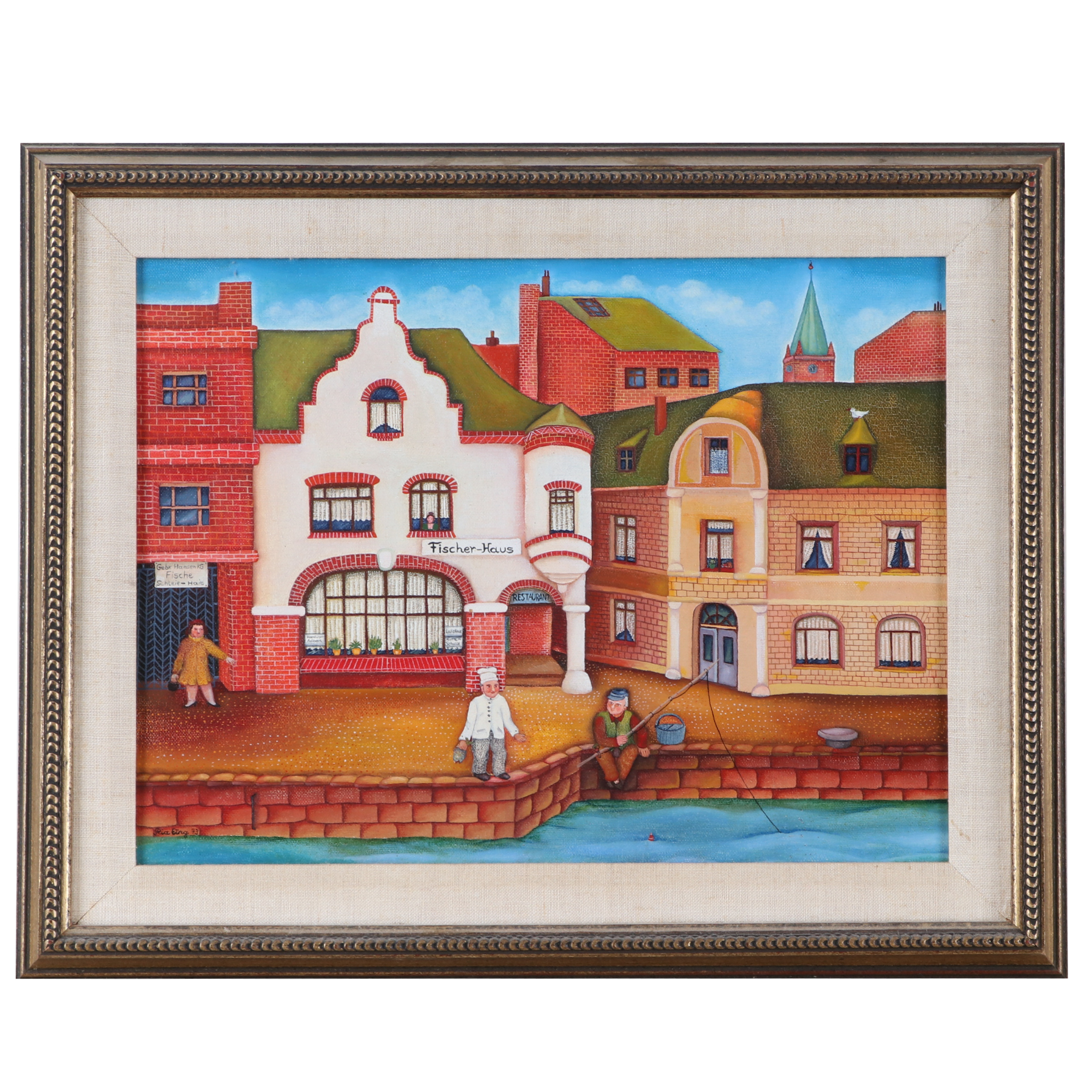 Ria Eing Folk Art Oil Painting "Der Hausfischer vom Fischerhaus"