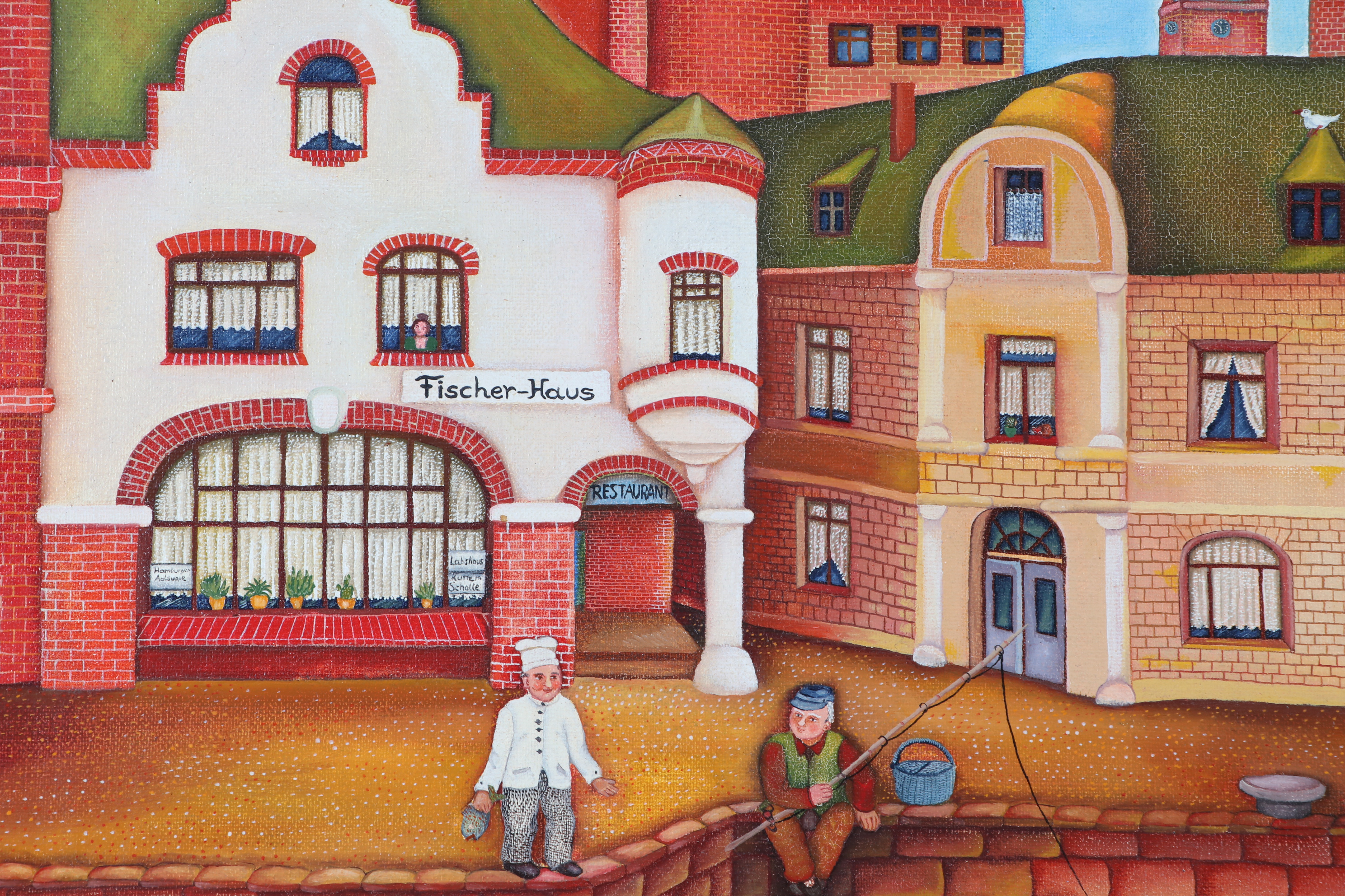 Ria Eing Folk Art Oil Painting "Der Hausfischer vom Fischerhaus"