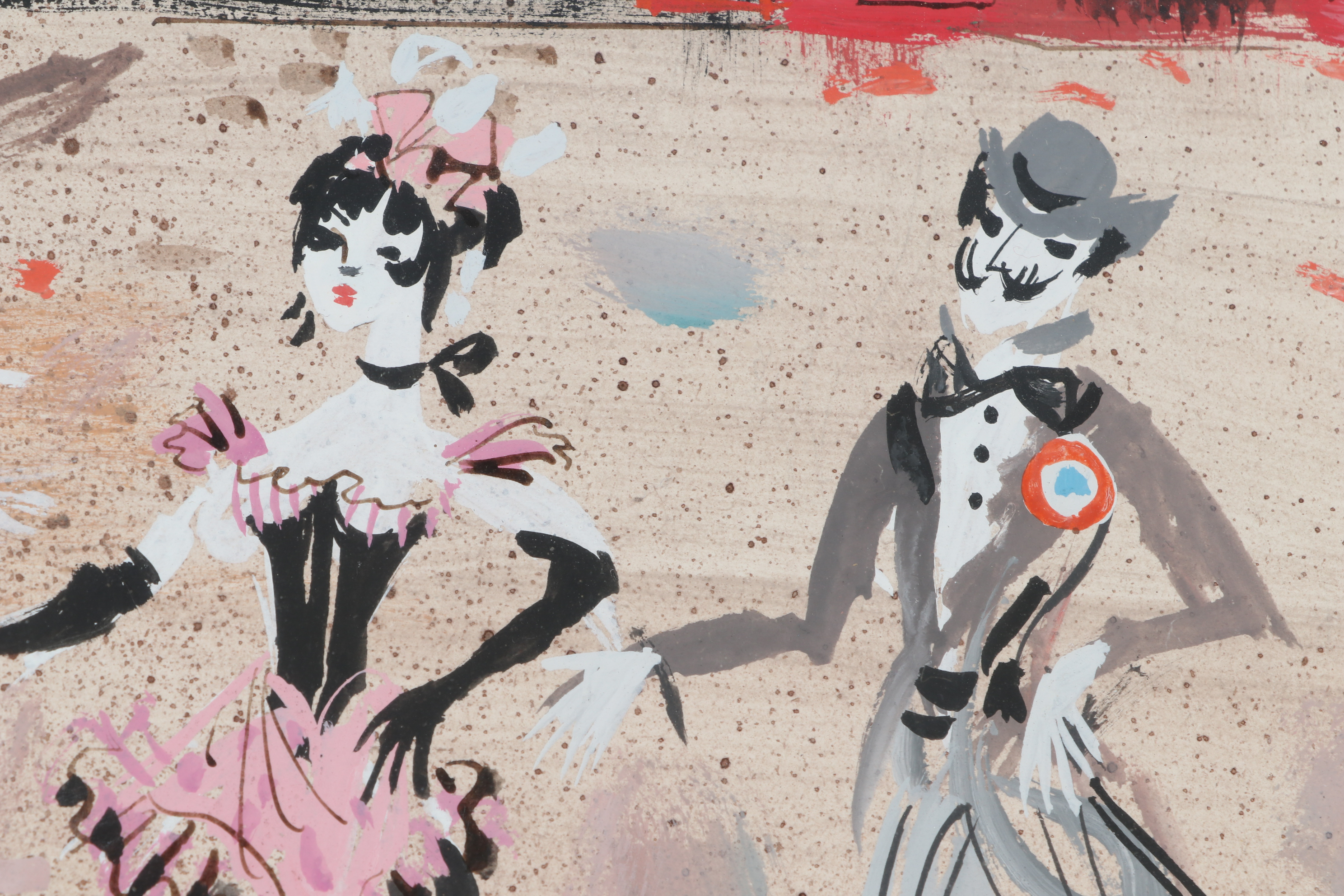 French Cabaret Street Scene Watercolor Painting