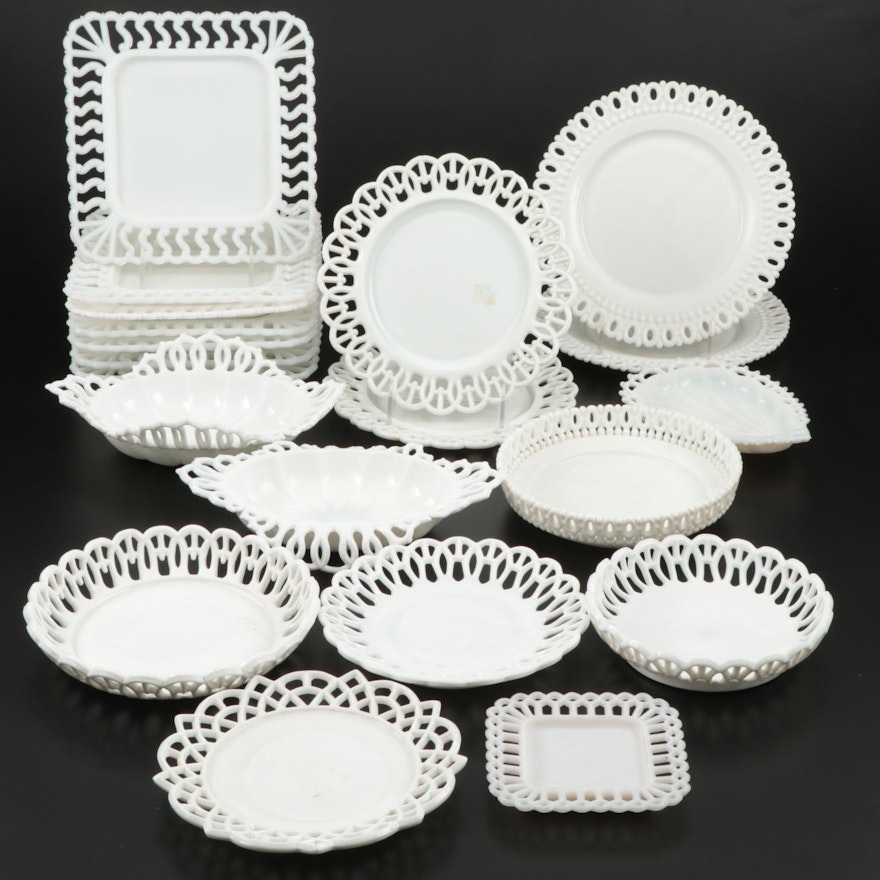 Westmoreland "Wicker Edge", "Square" and Other Open Work Milk Glass Serveware