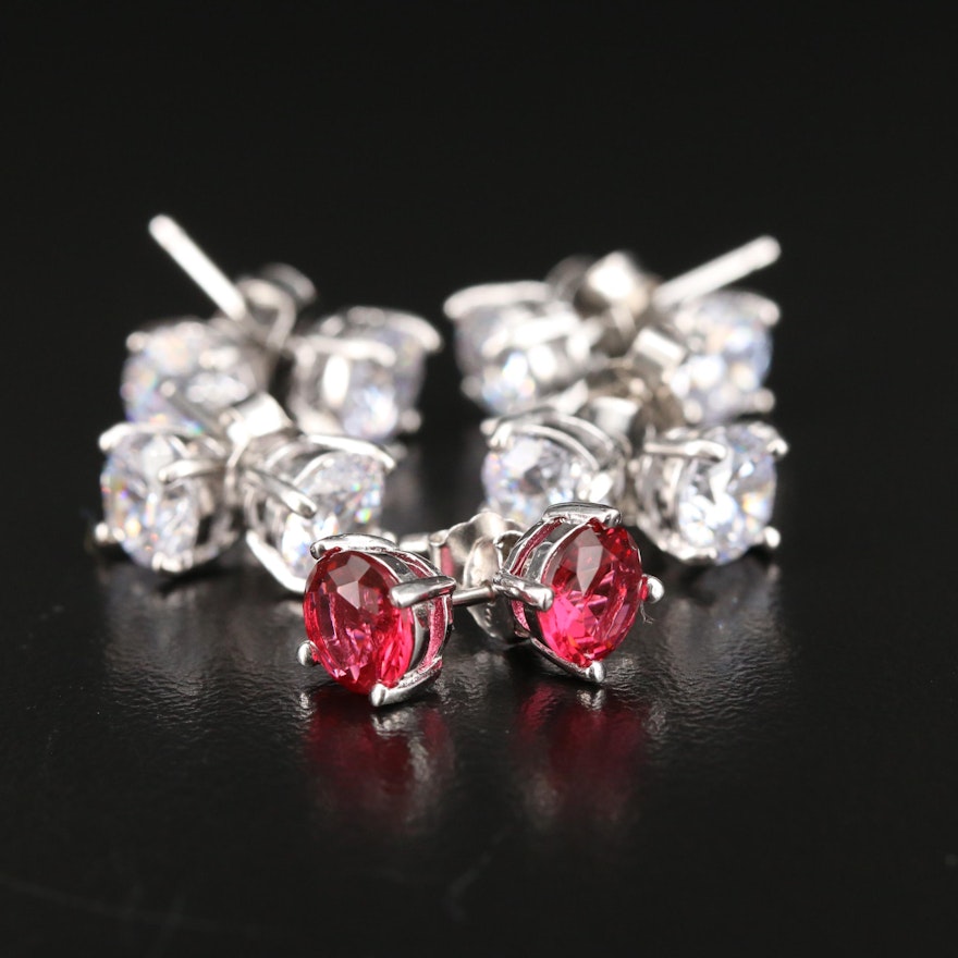 Sterling Glass and Cubic Zirconia Stud Earring Assortment