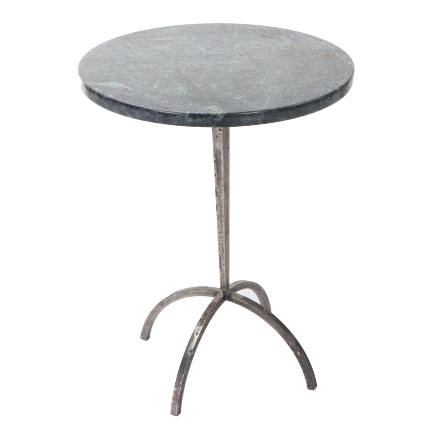 Green Marble Top Side Table on Metal Base