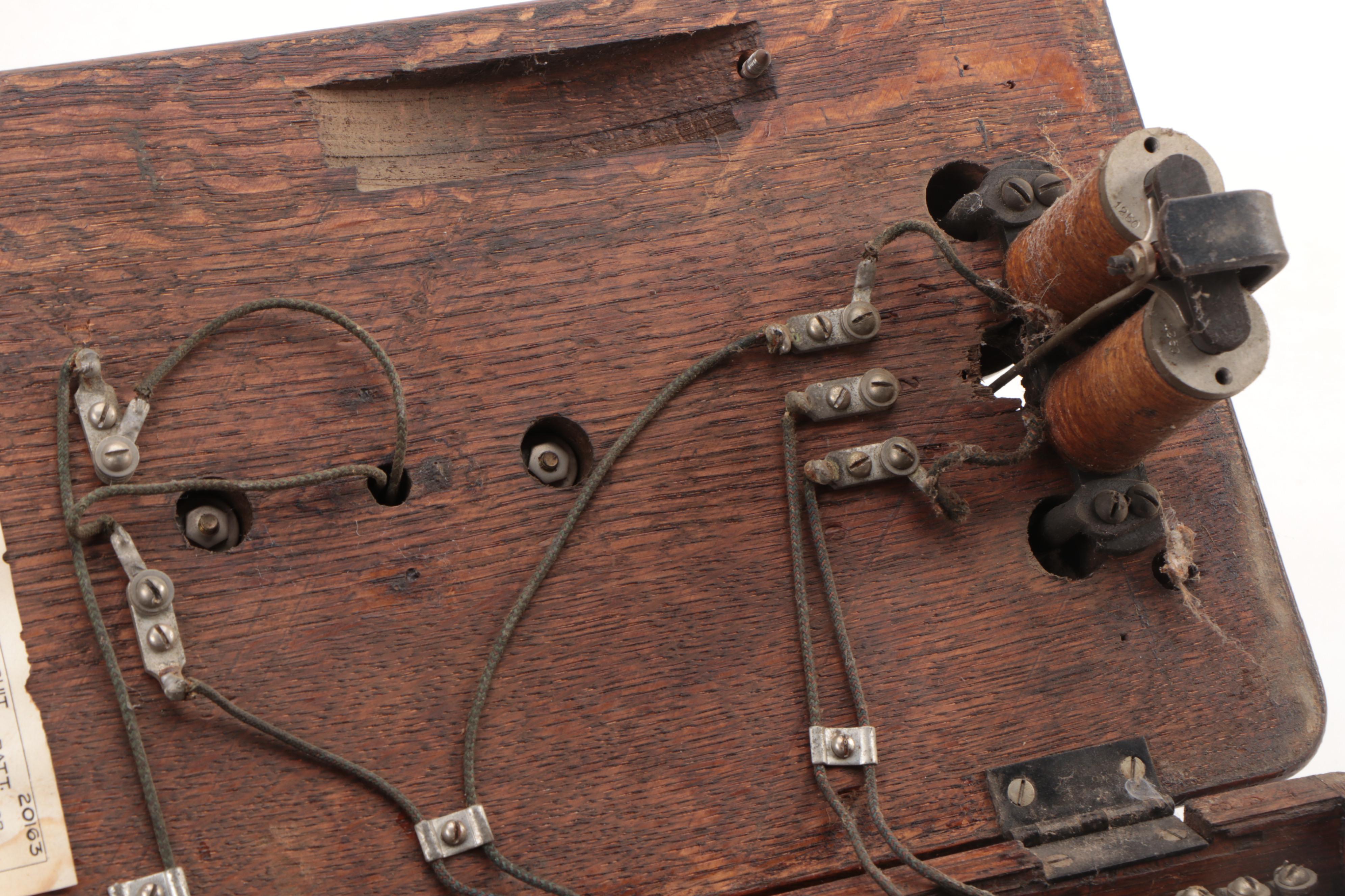 Kellogg Hand-Crank Oak Wall Mount Telephone with Receiver, Early 20th-Century