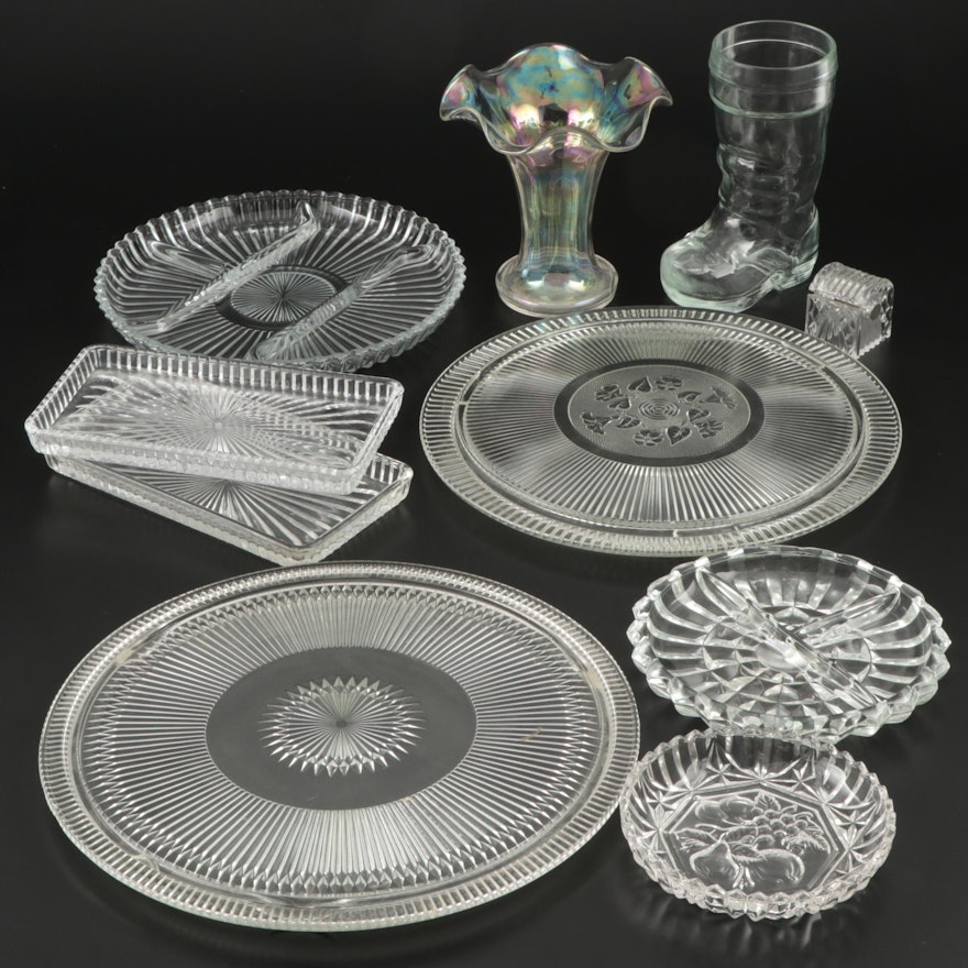 Iridescent Glass Vase and Other Table Accessories, Mid-20th Century