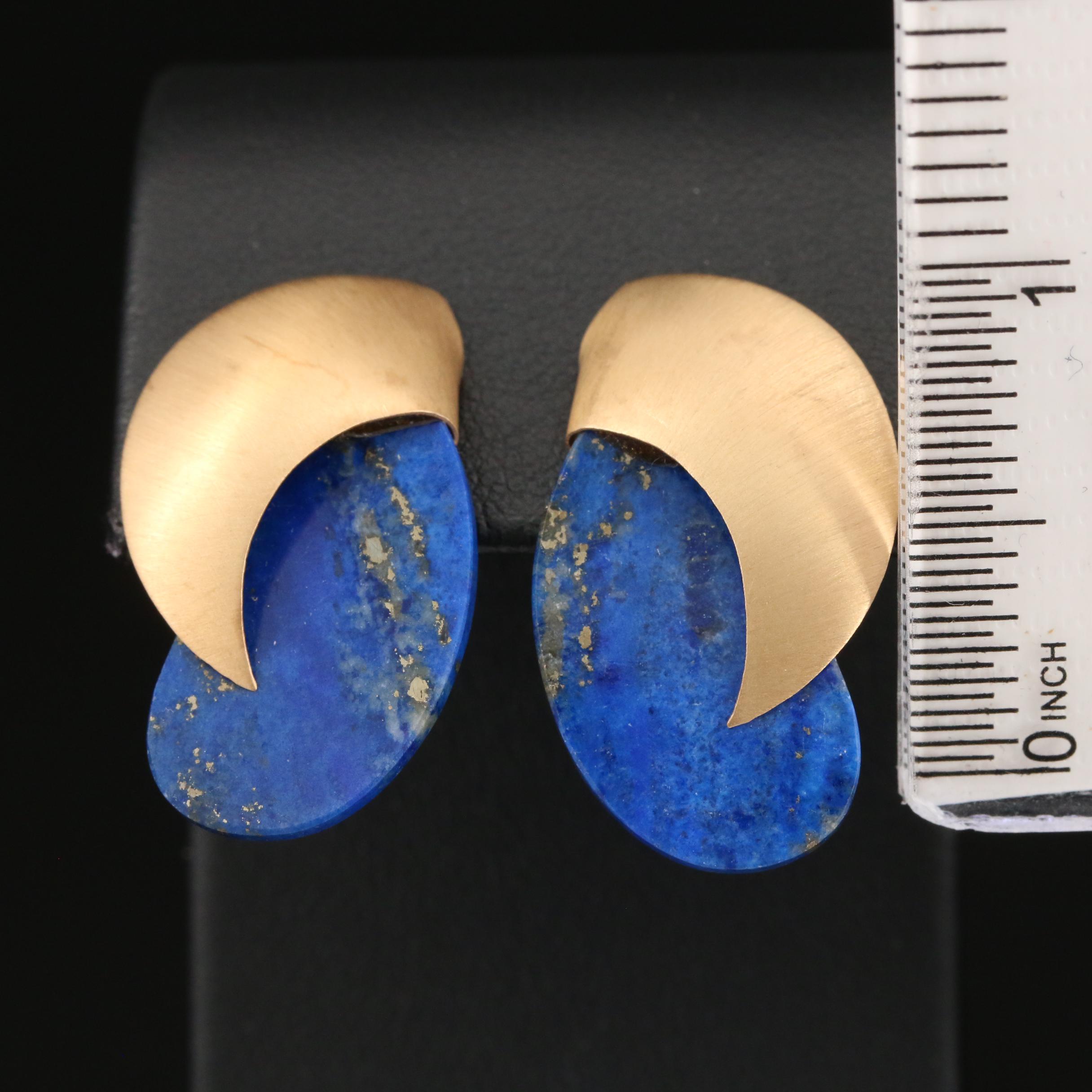Post Modern 14K Lapis Lazuli Brushed Drop Earrings