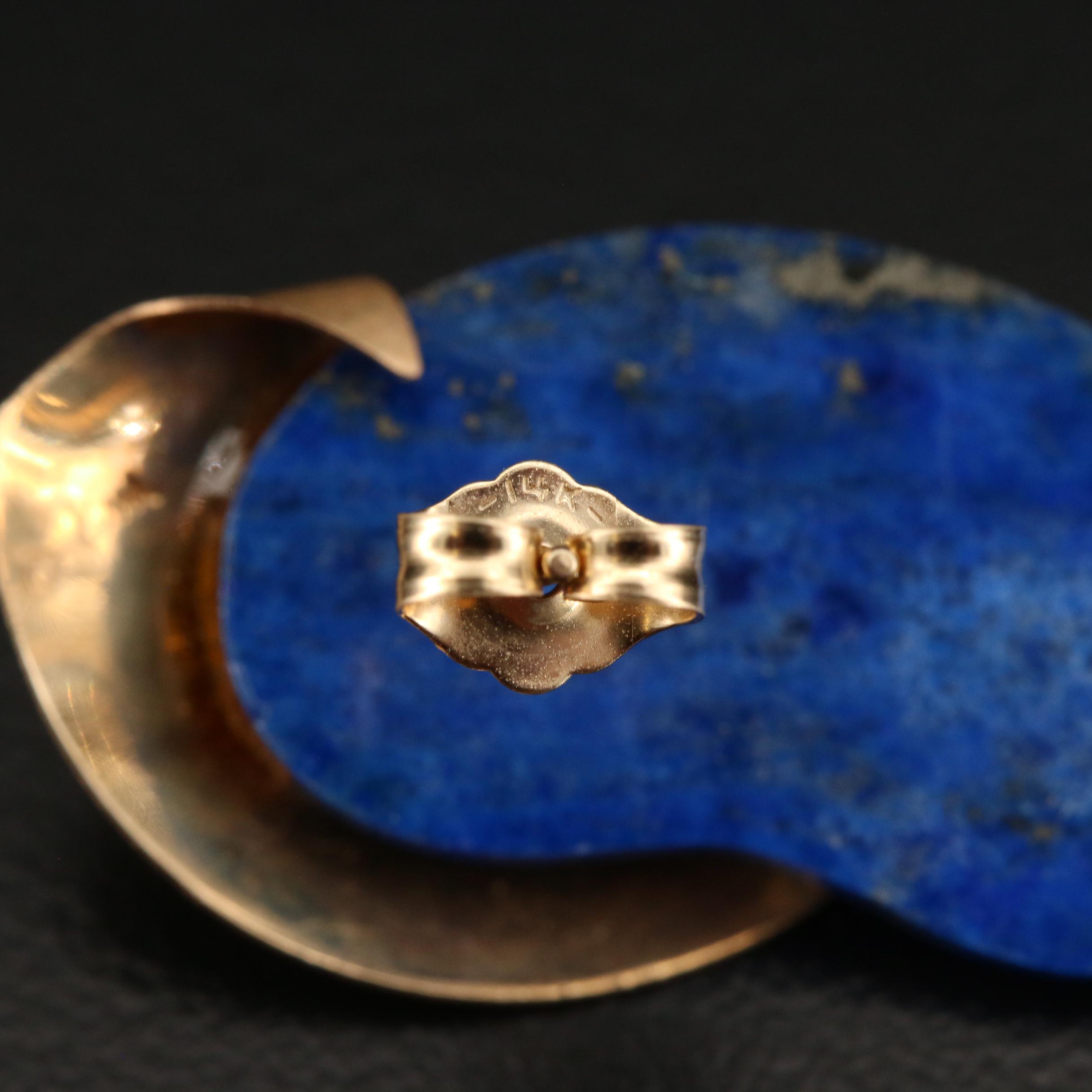 Post Modern 14K Lapis Lazuli Brushed Drop Earrings