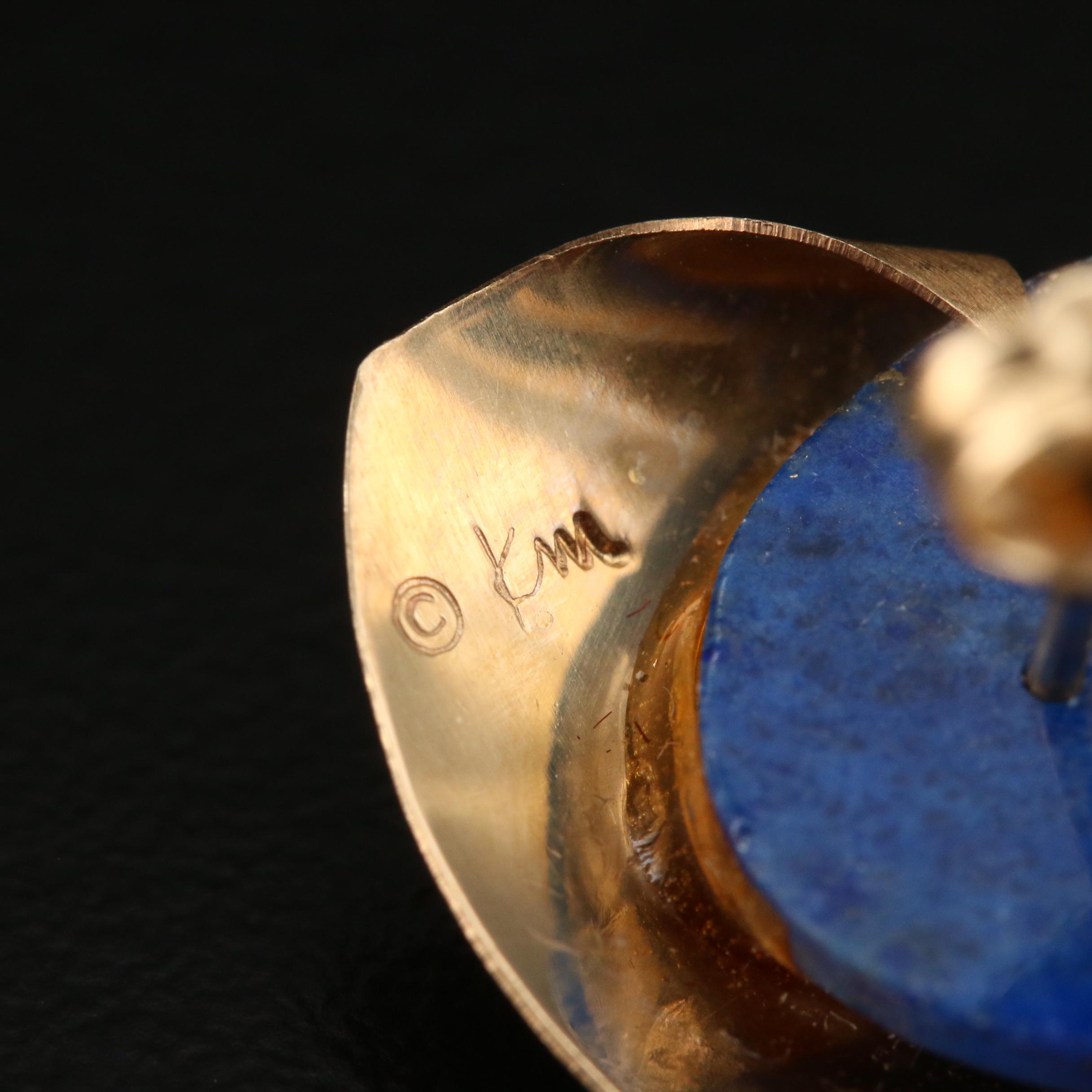 Post Modern 14K Lapis Lazuli Brushed Drop Earrings