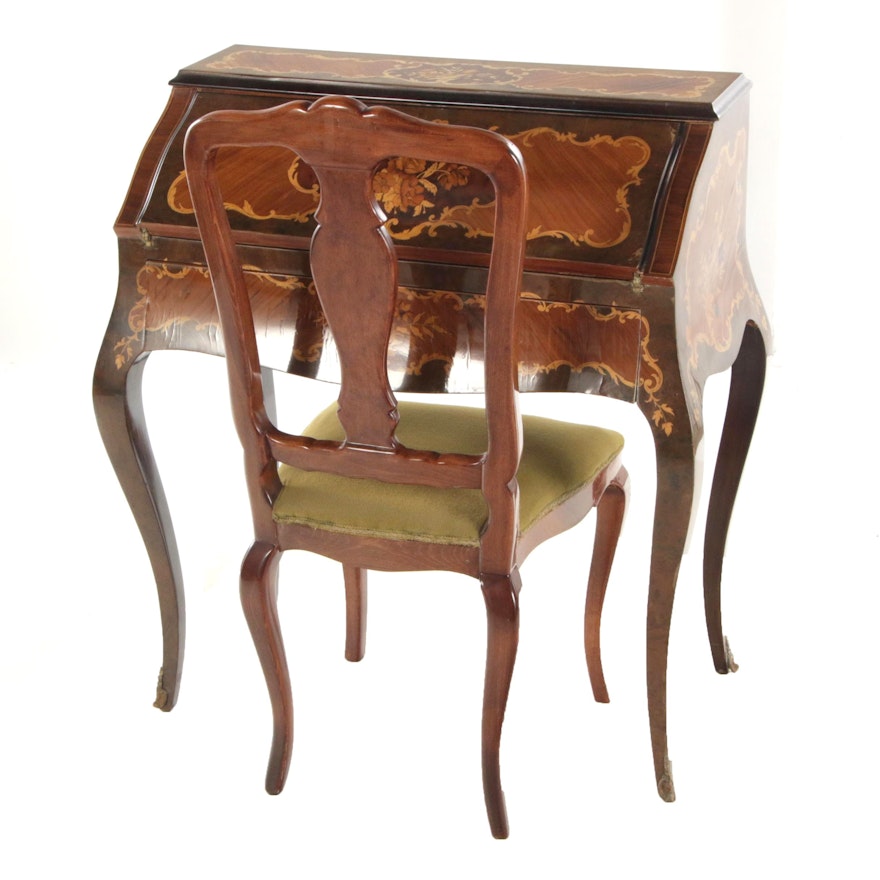 Louis XV Style Marquetry Ladies Drop Front Bureau, Early 20th Century