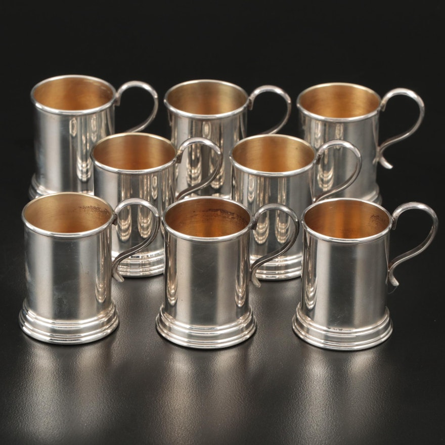 Lunt Sterling Silver Mini Tankard Shot Glasses with Gold Wash Interiors