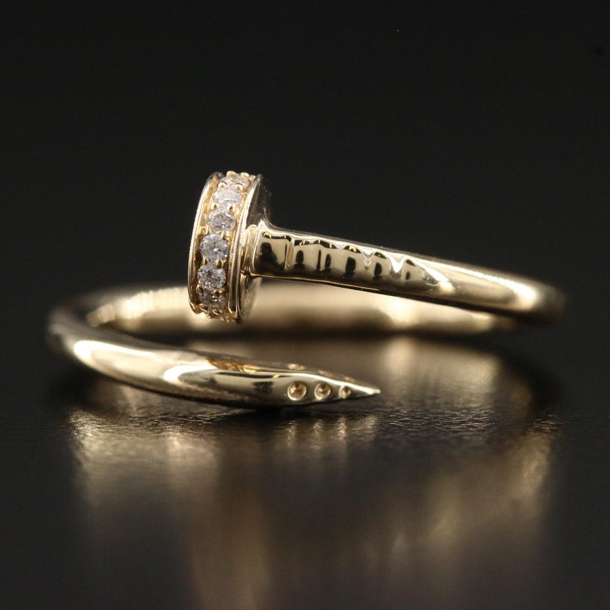 14K Diamond Nail Motif Bypass Ring