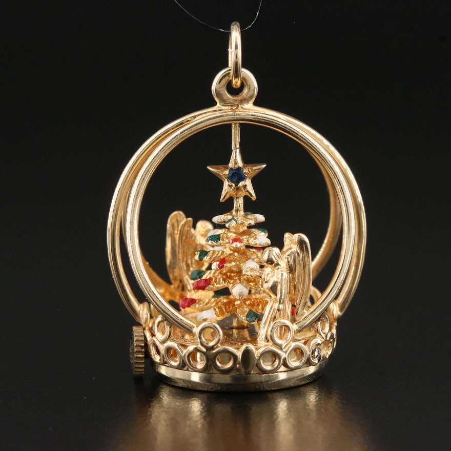 14K Sapphire Christmas Themed Articulated Pendant