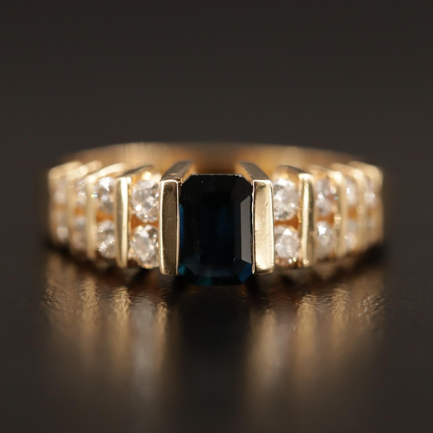 14K Blue Sapphire and Diamond Ring