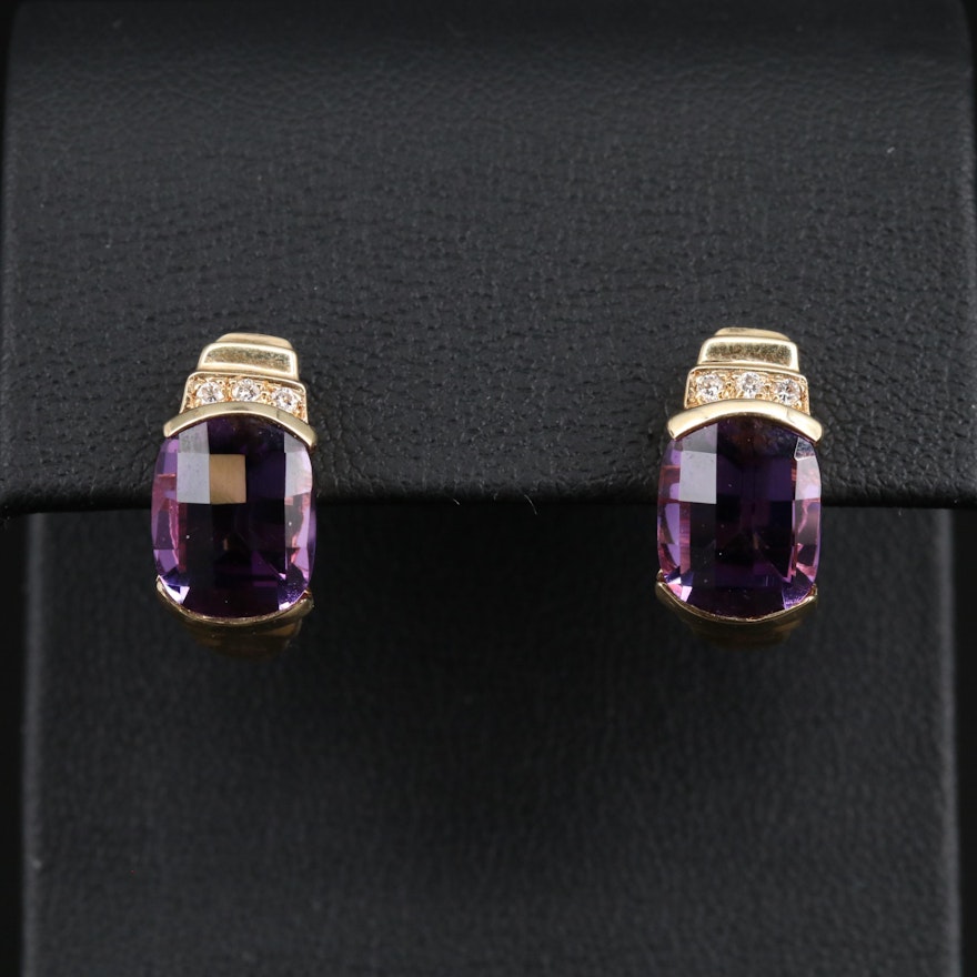 14K Amethyst and Diamond J-Hoop Earrings