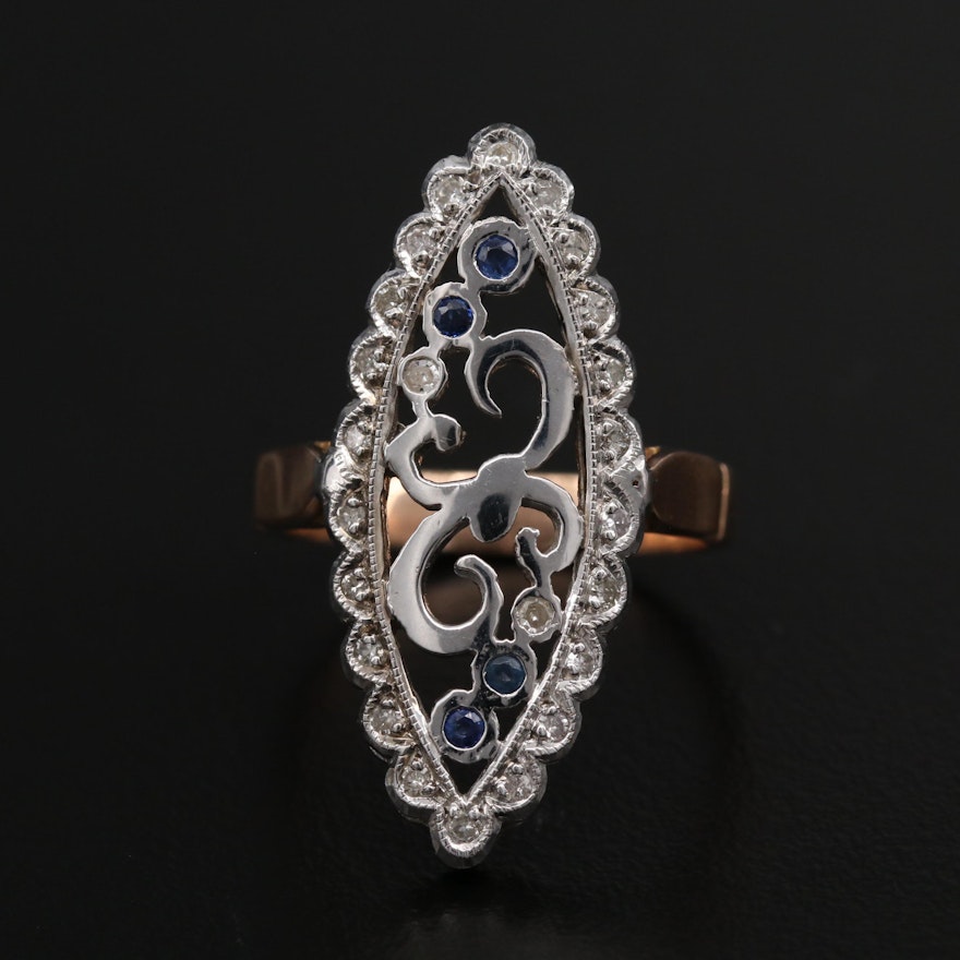 14K Sapphire and Diamond Openwork Ring