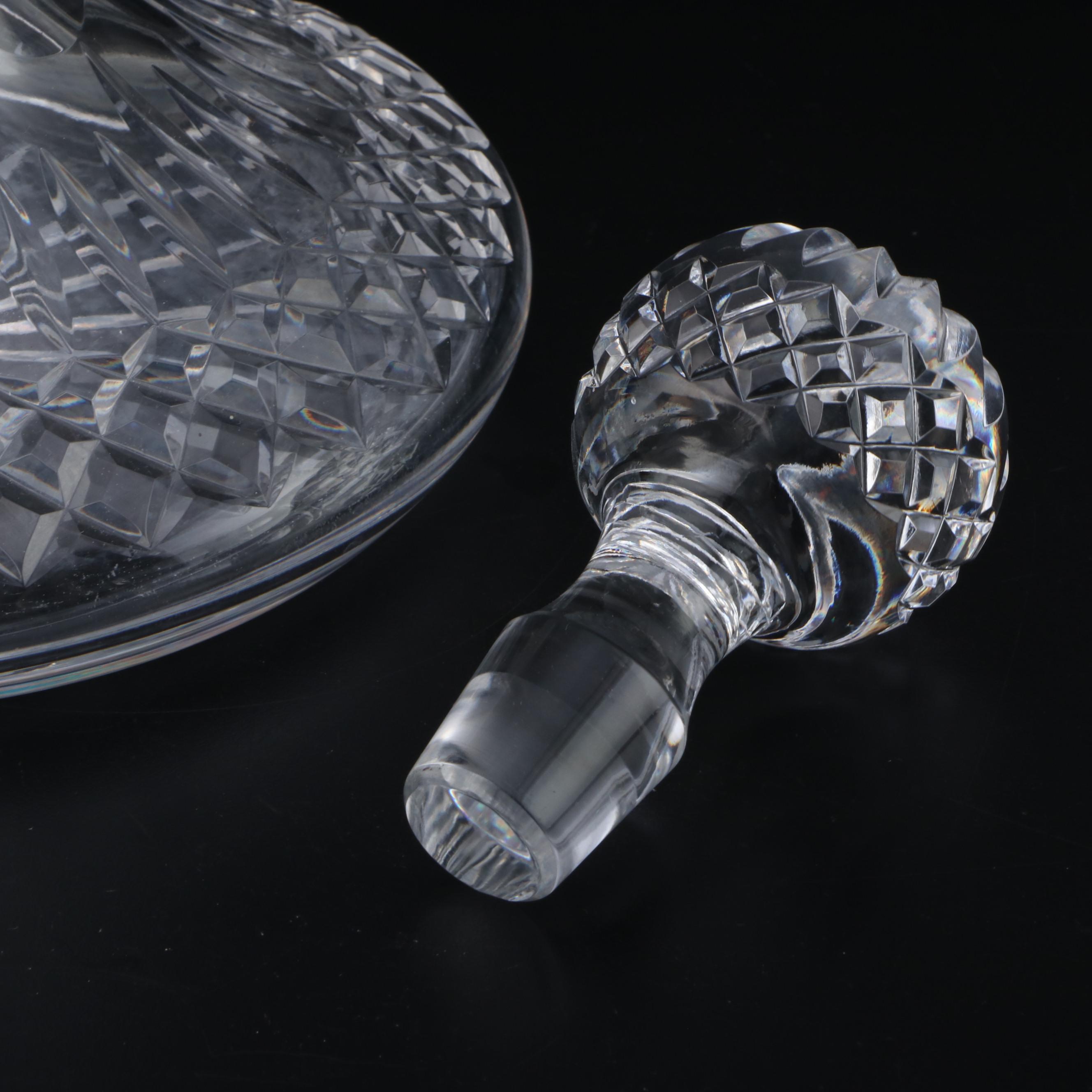 Waterford Crystal "Lismore" Ships Decanter and Brandy Glasses