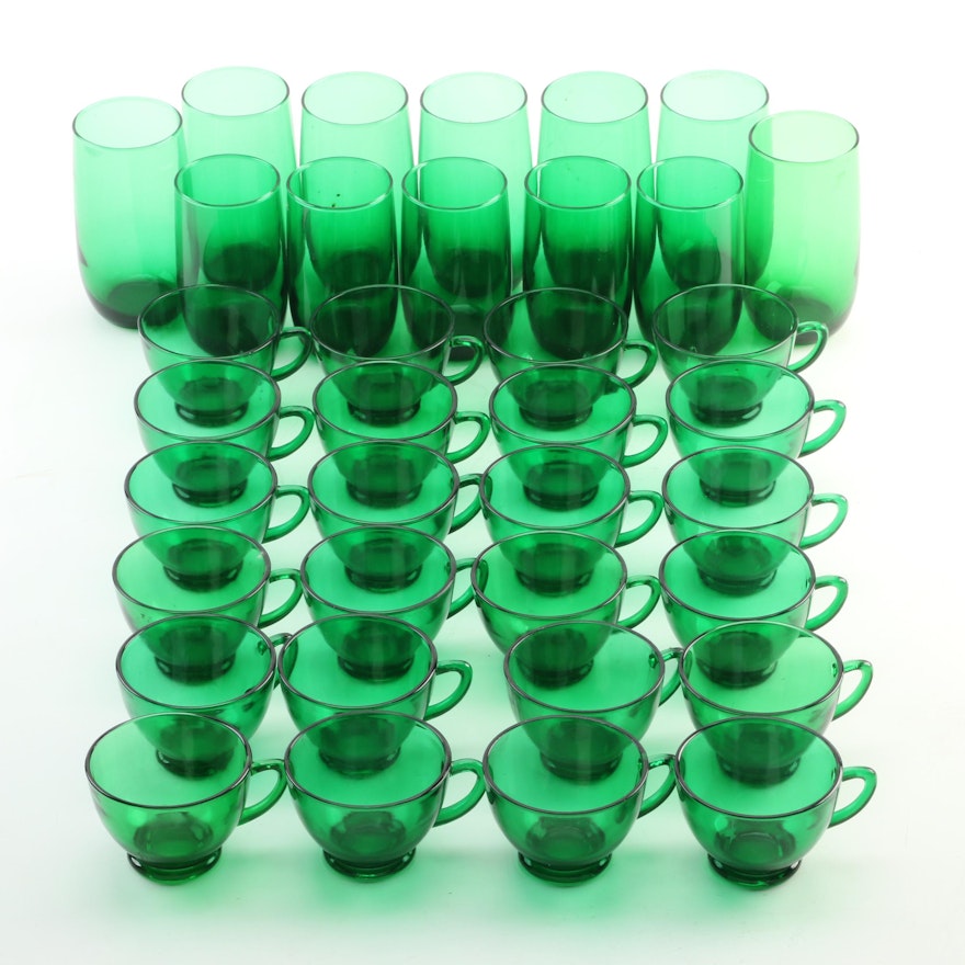 Emerald Green Glass Tumblers and Punch Cups, Early to Mid 20th Century