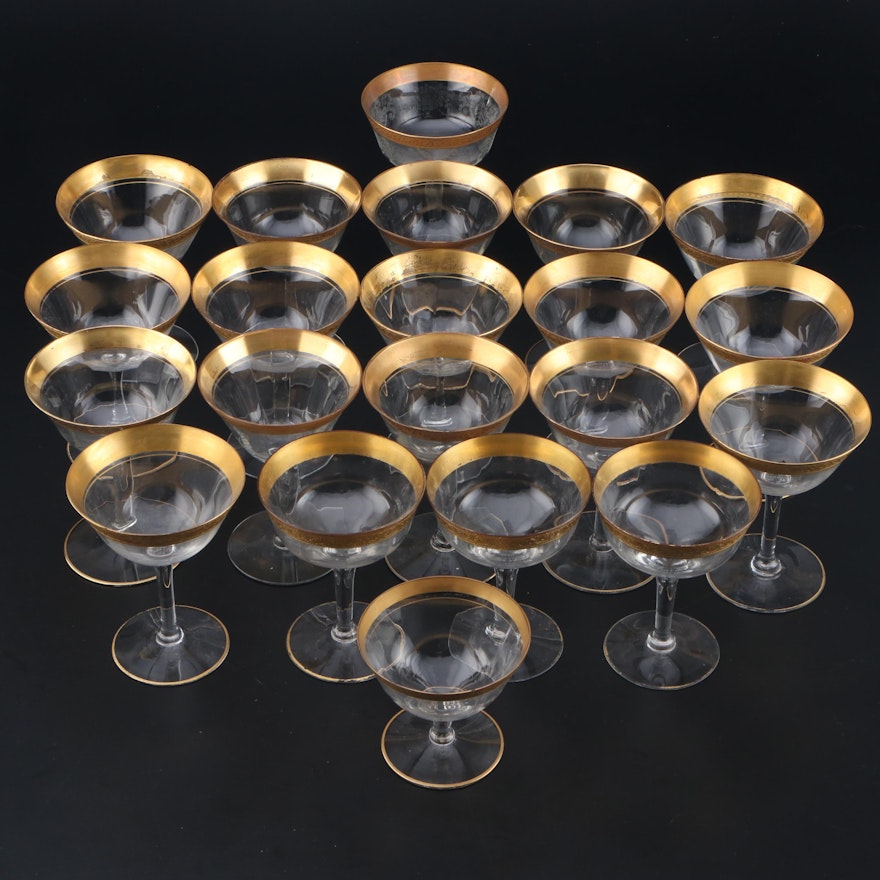 Glass Sherbets/Champagne Coupes with Floral Gilt Rims, Early to Mid 20th Century