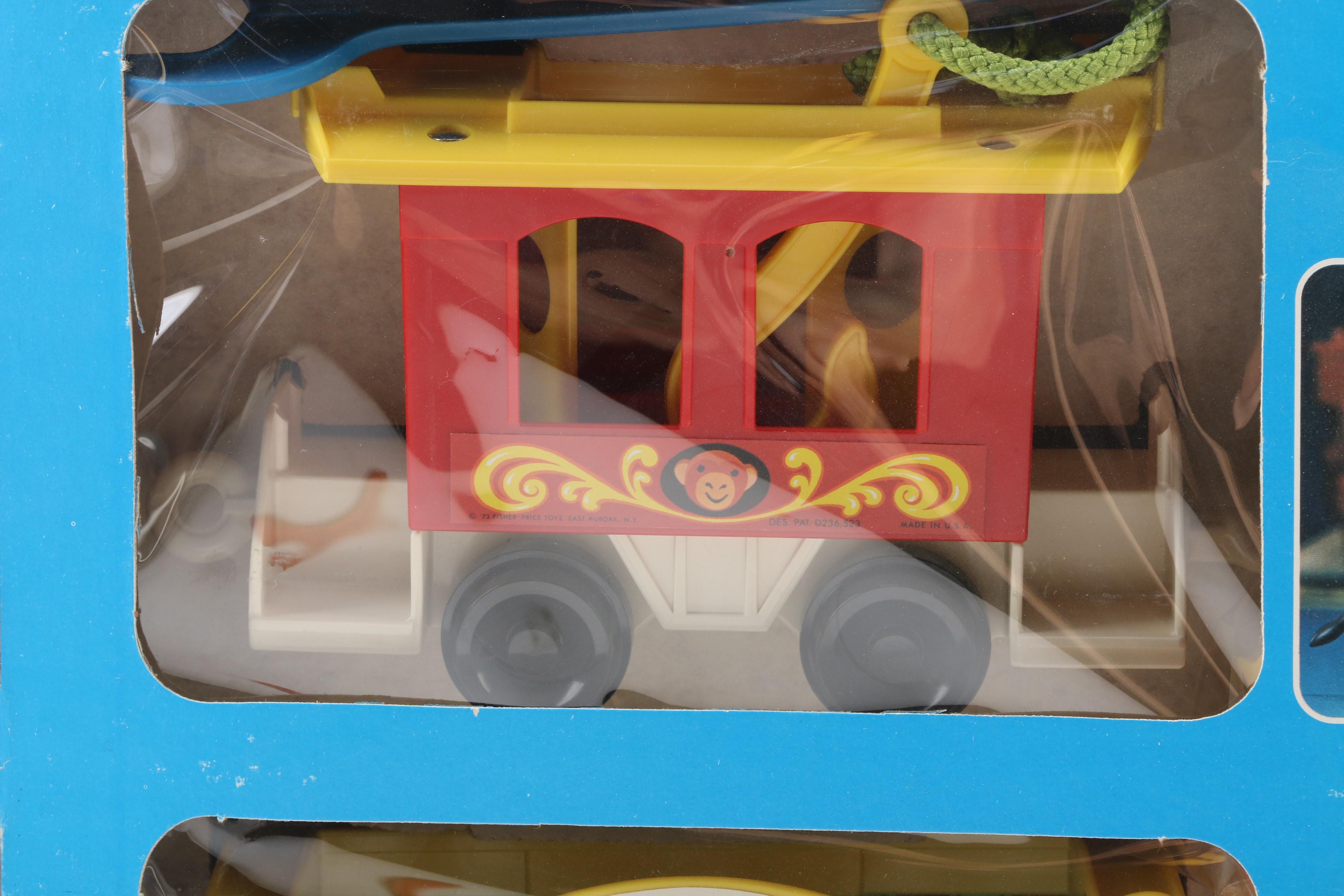 Fisher-Price "Play Family Circus Train," and "Sink Set" in Original Packaging