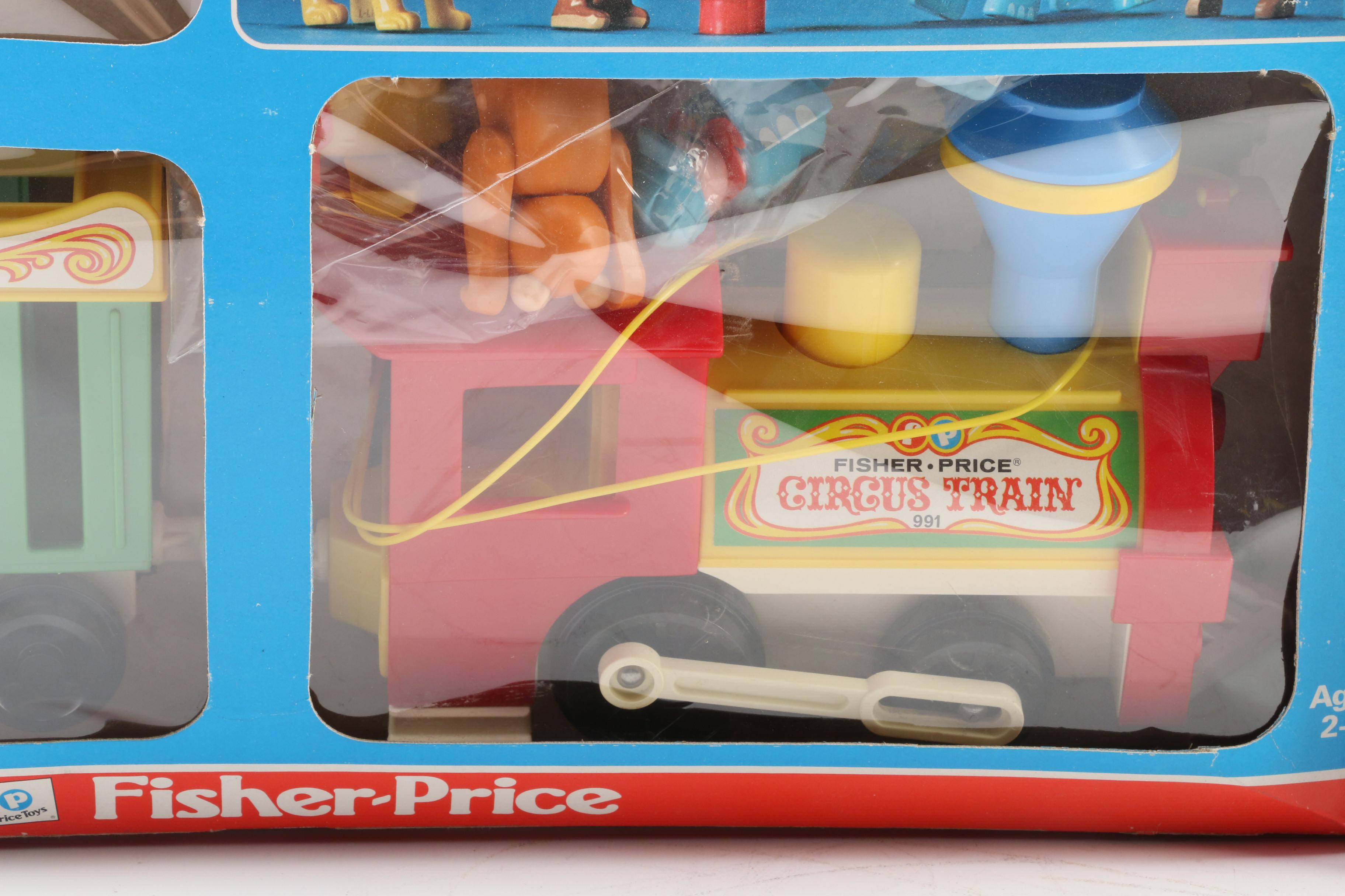Fisher-Price "Play Family Circus Train," and "Sink Set" in Original Packaging