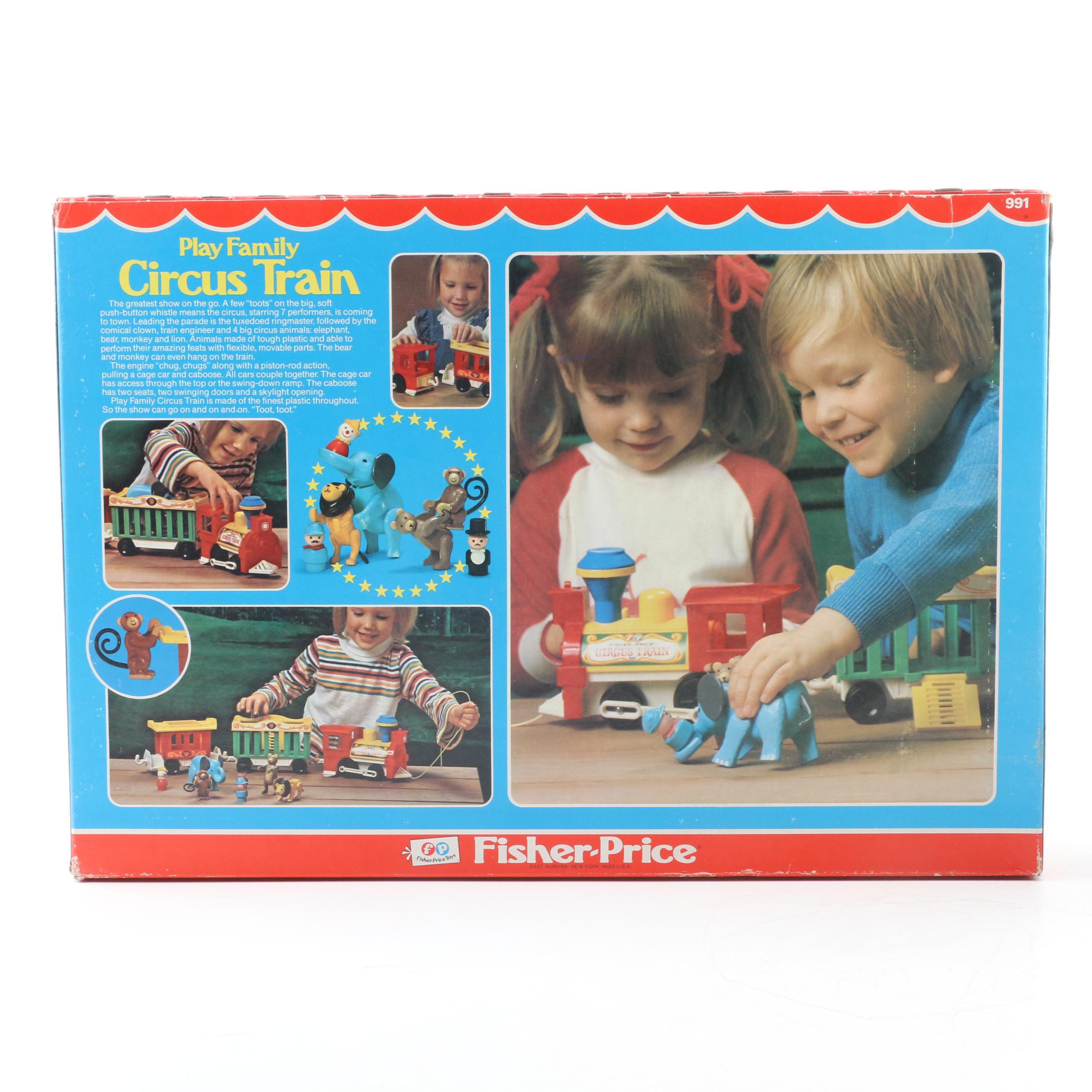 Fisher-Price "Play Family Circus Train," and "Sink Set" in Original Packaging