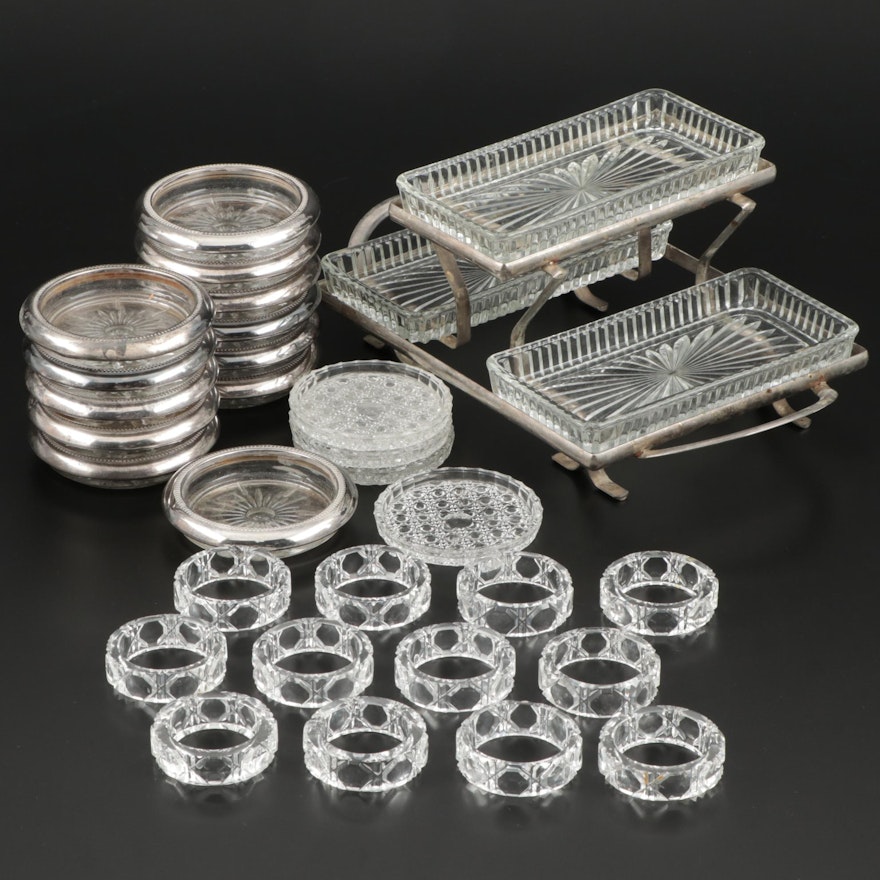 Leonard Italian Silver Plate and Glass Coasters with Other Serveware