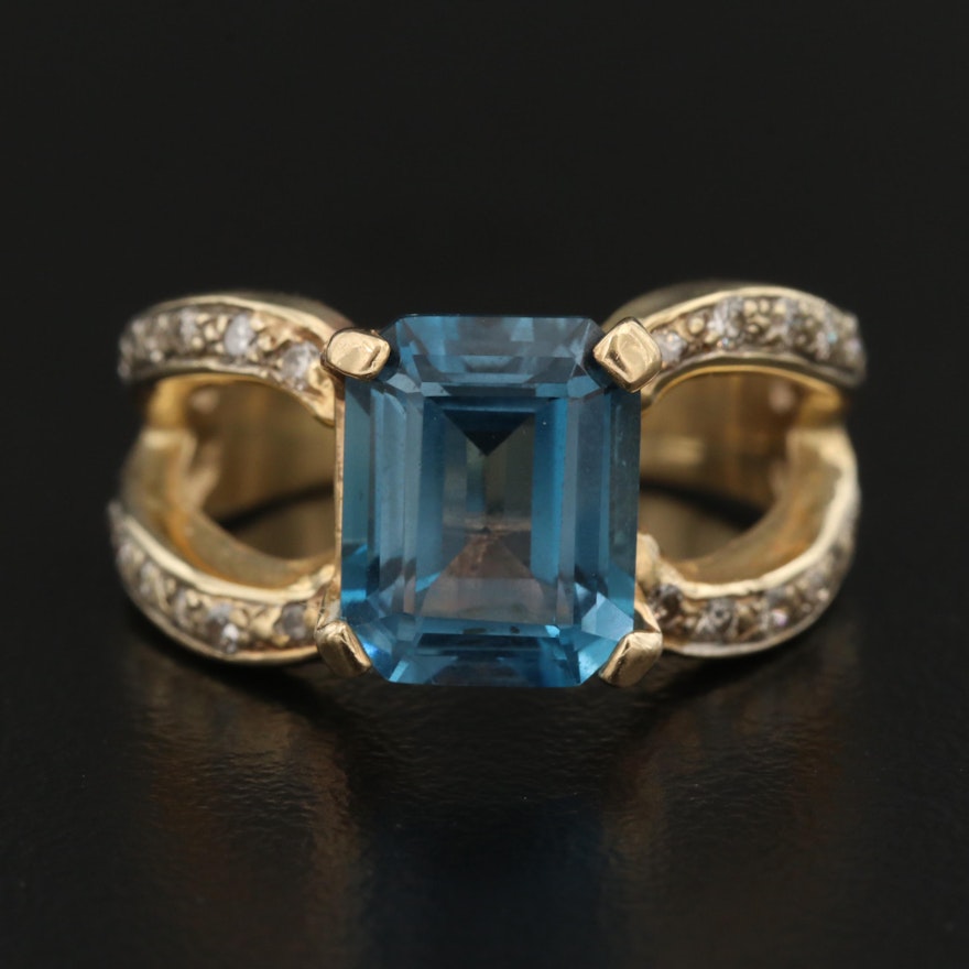 14K Blue Topaz and Diamond Ring