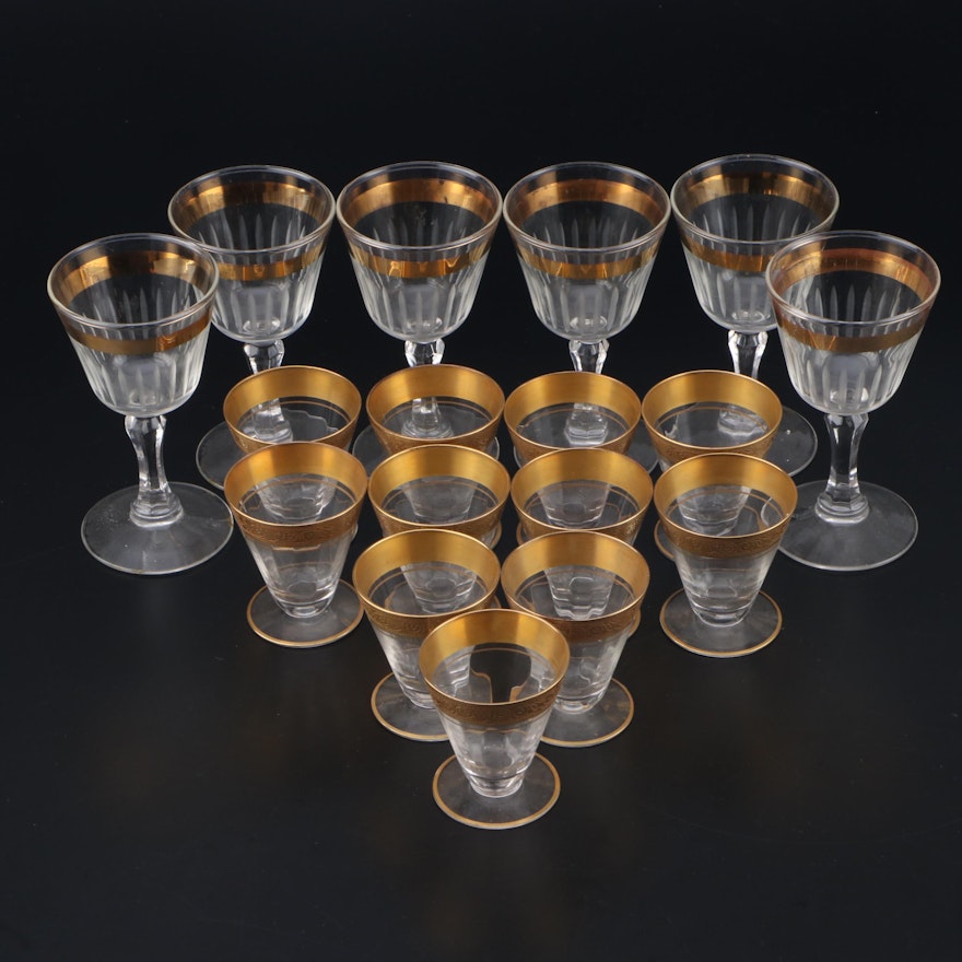 Cordials and Aperitif Glasses with Gilt Rims, Early to Mid 20th Century