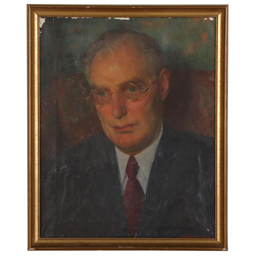 Oil Painting Portrait of Man in Suit and Glasses