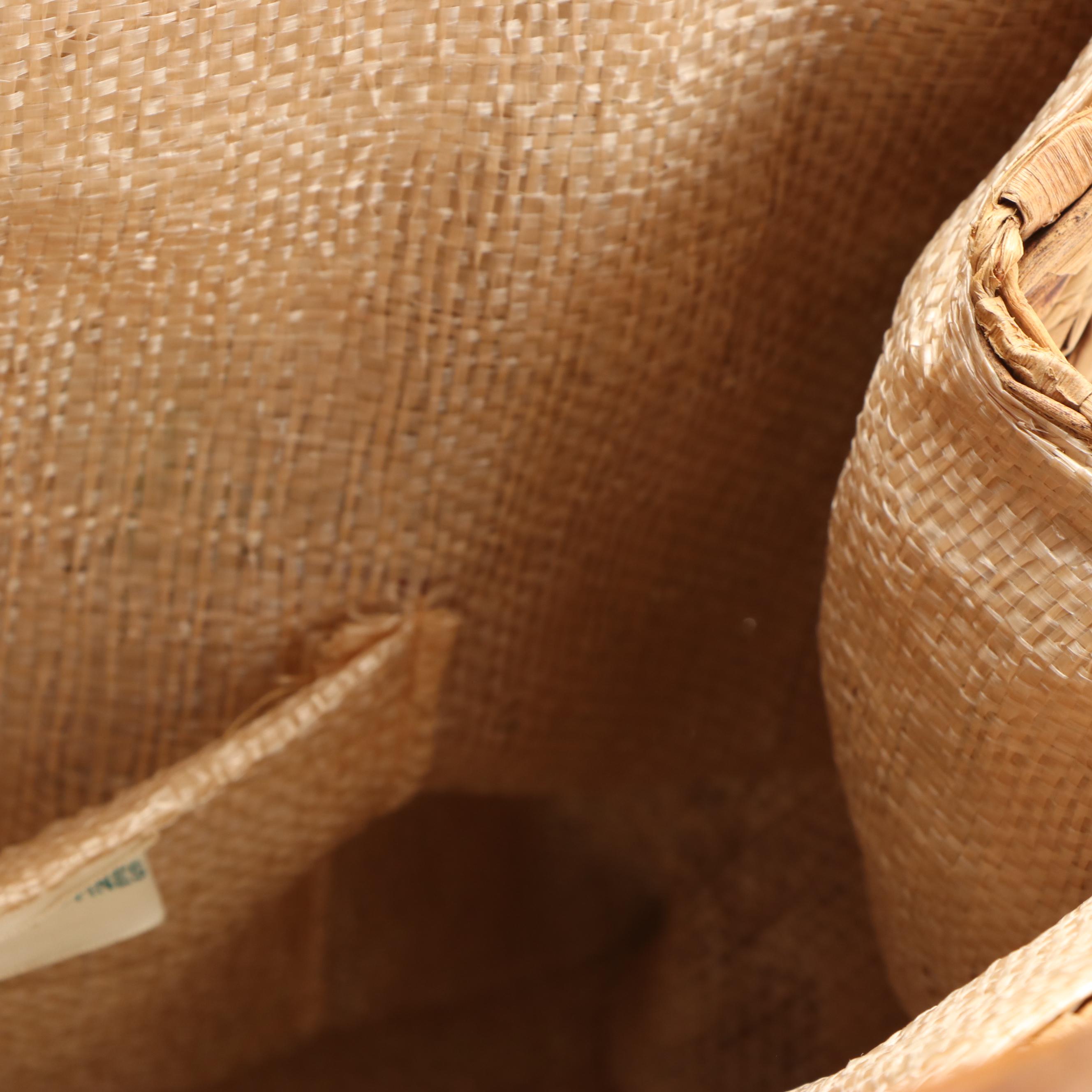 Whidby Bags Woven Reed and Seagrass Handbag with Dyed Raffia Floral Accents