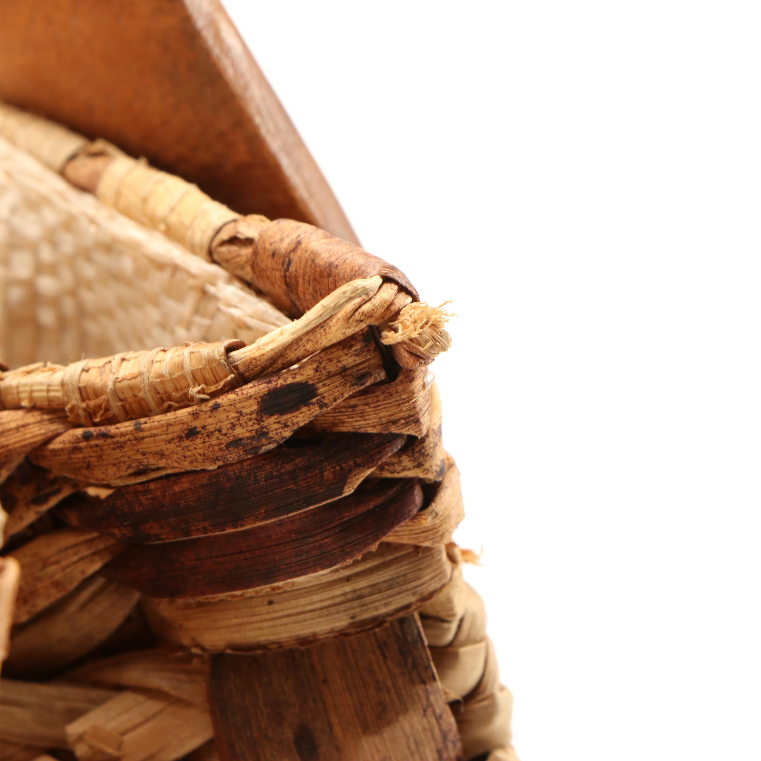 Whidby Bags Woven Reed and Seagrass Handbag with Dyed Raffia Floral Accents