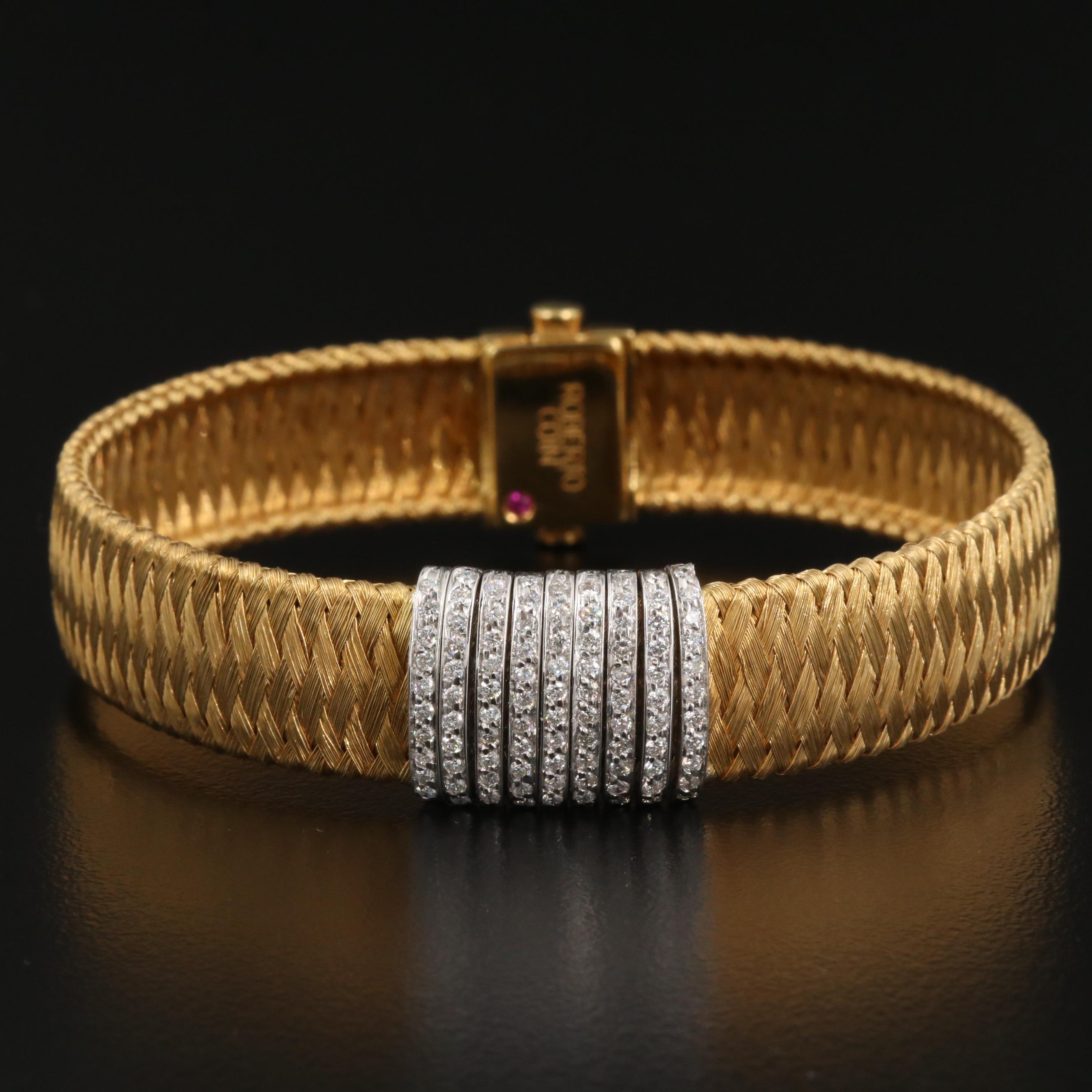 Roberto Coin "Silk Weave" 18K Bracelet with Diamond Accents