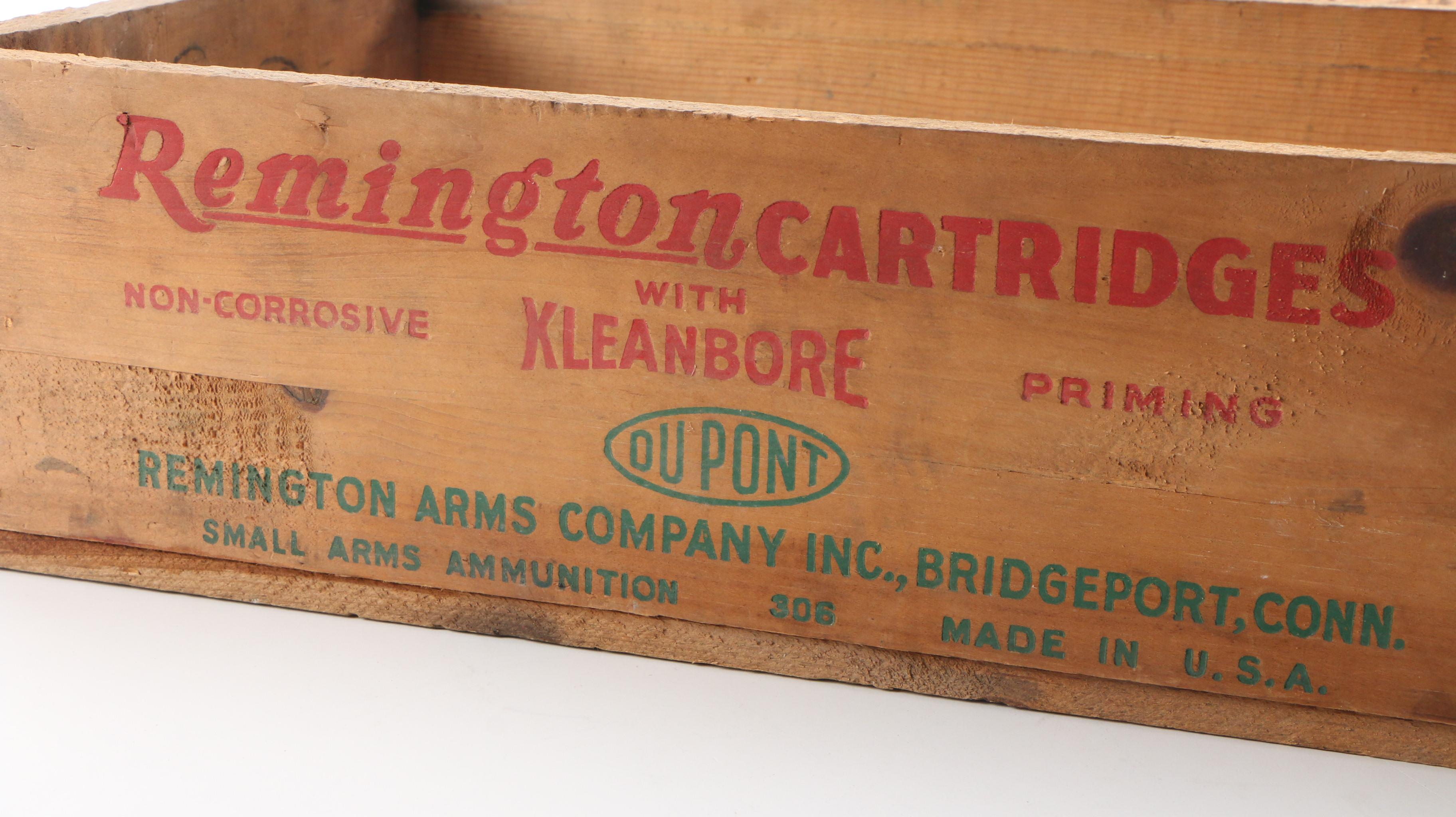 Remington Wooden Ammunition Boxes and Evans Dairy Crate