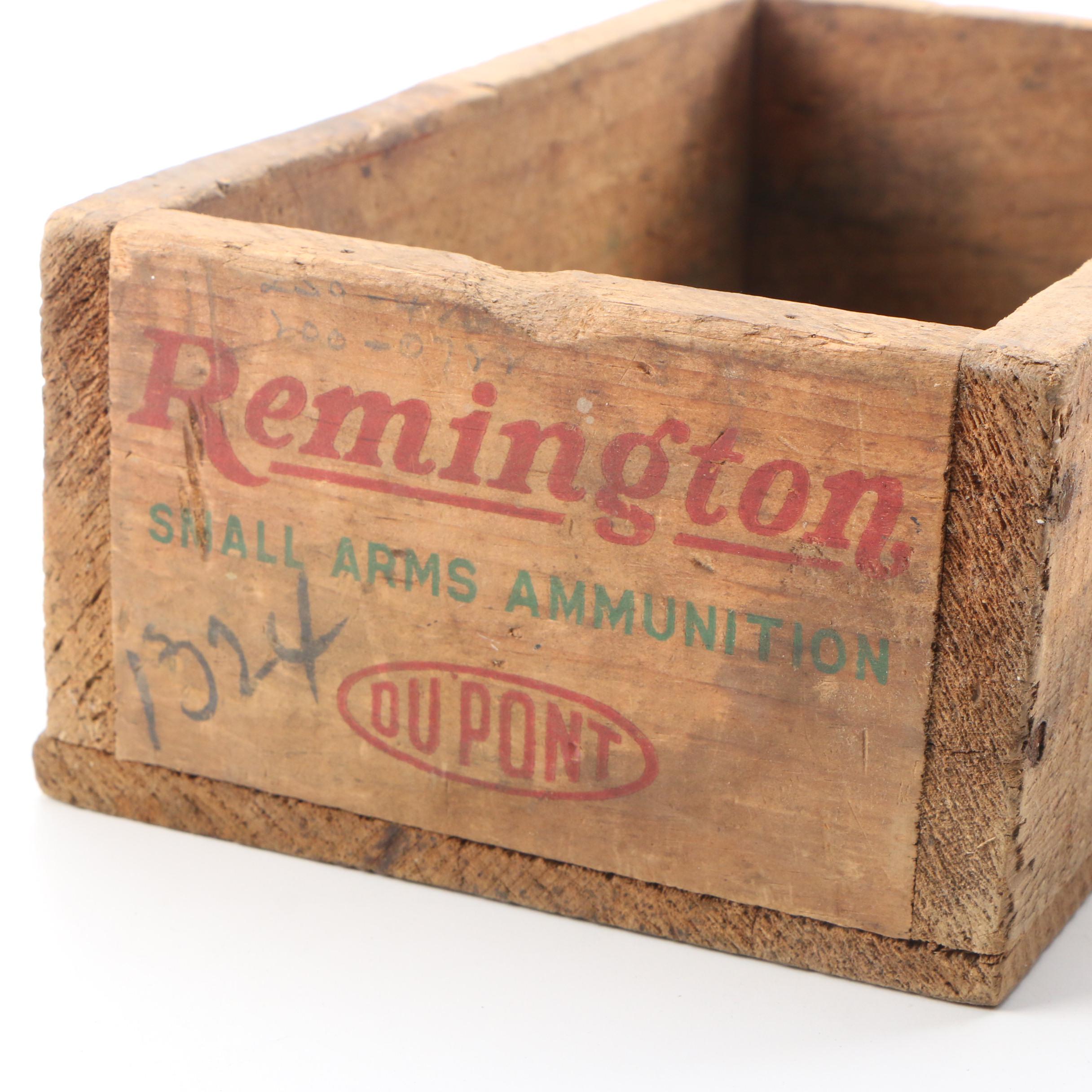 Remington Wooden Ammunition Boxes and Evans Dairy Crate