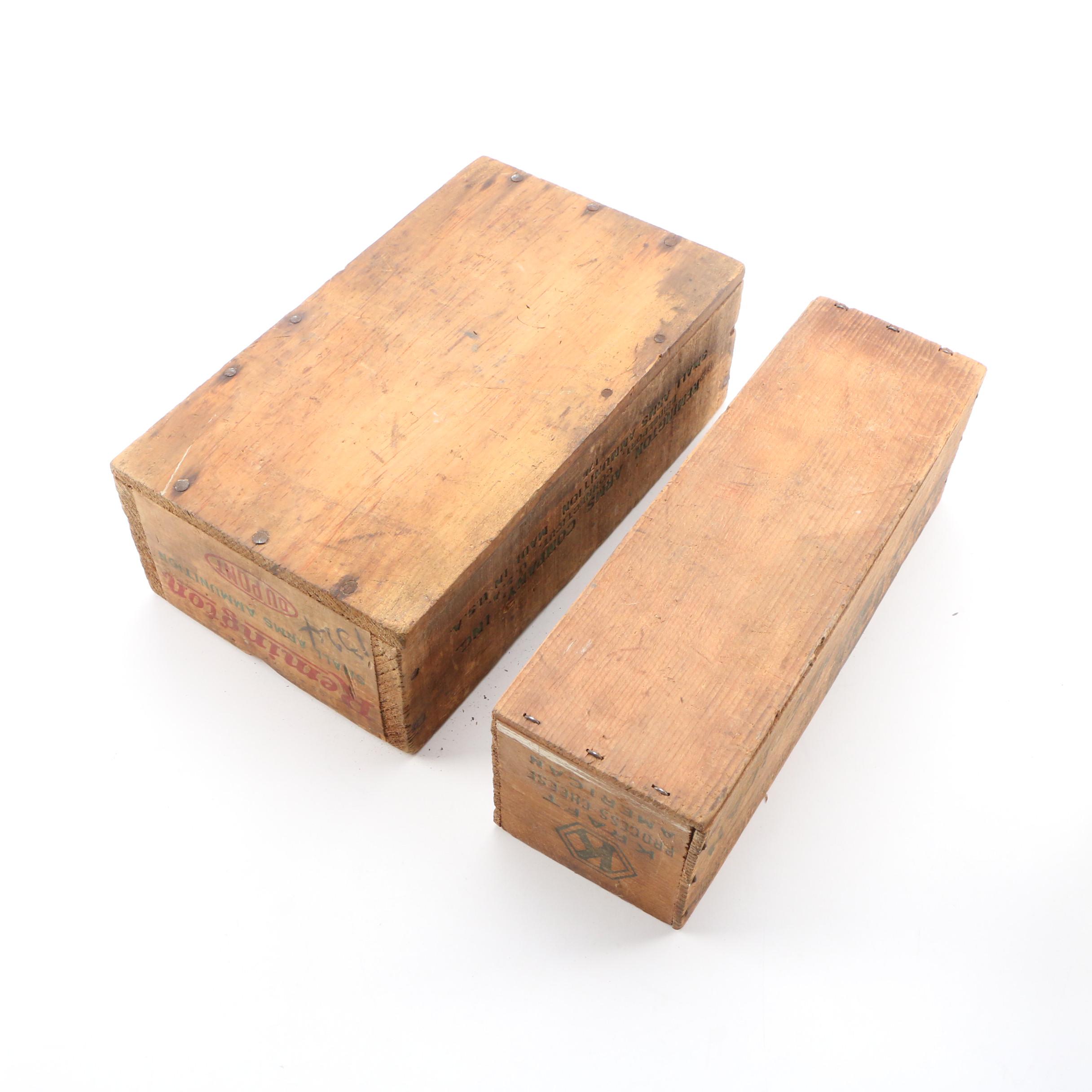 Remington Wooden Ammunition Boxes and Evans Dairy Crate