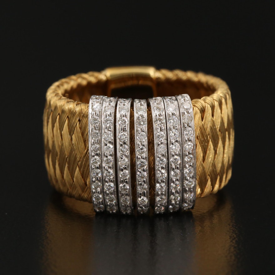 Roberto Coin "Silk Weave" 18K Ring with Articulated Diamond Detail