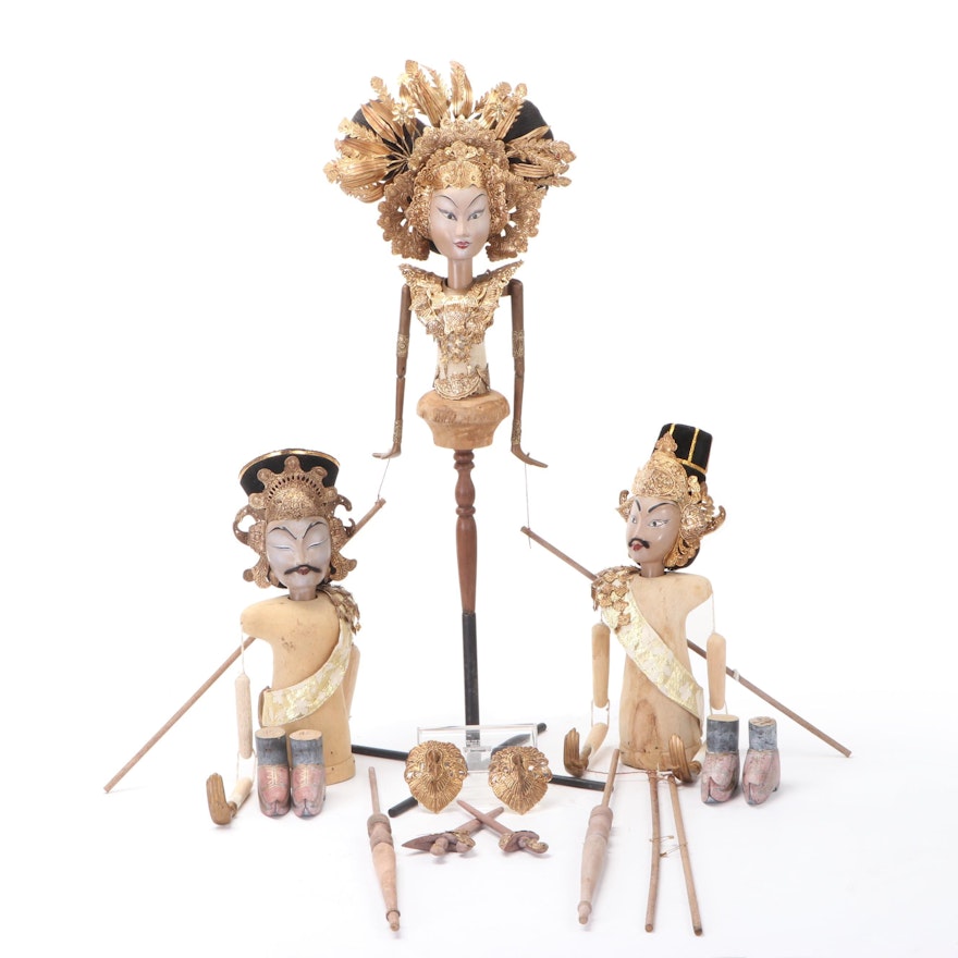 Indonesian Wayang Golek Puppet and Components