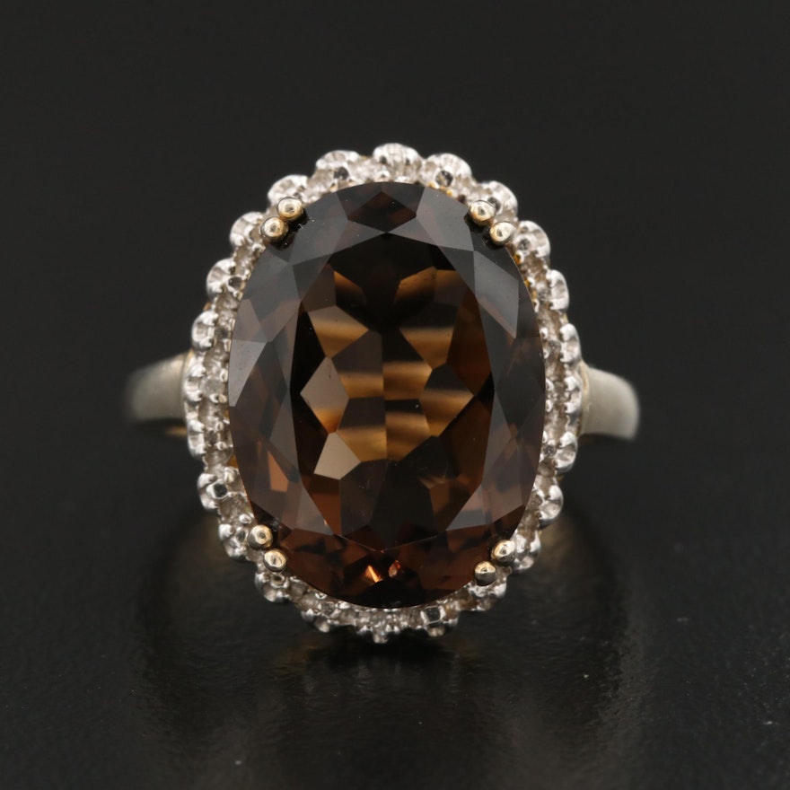 Sterling Silver Smoky Quartz and Diamond Ring