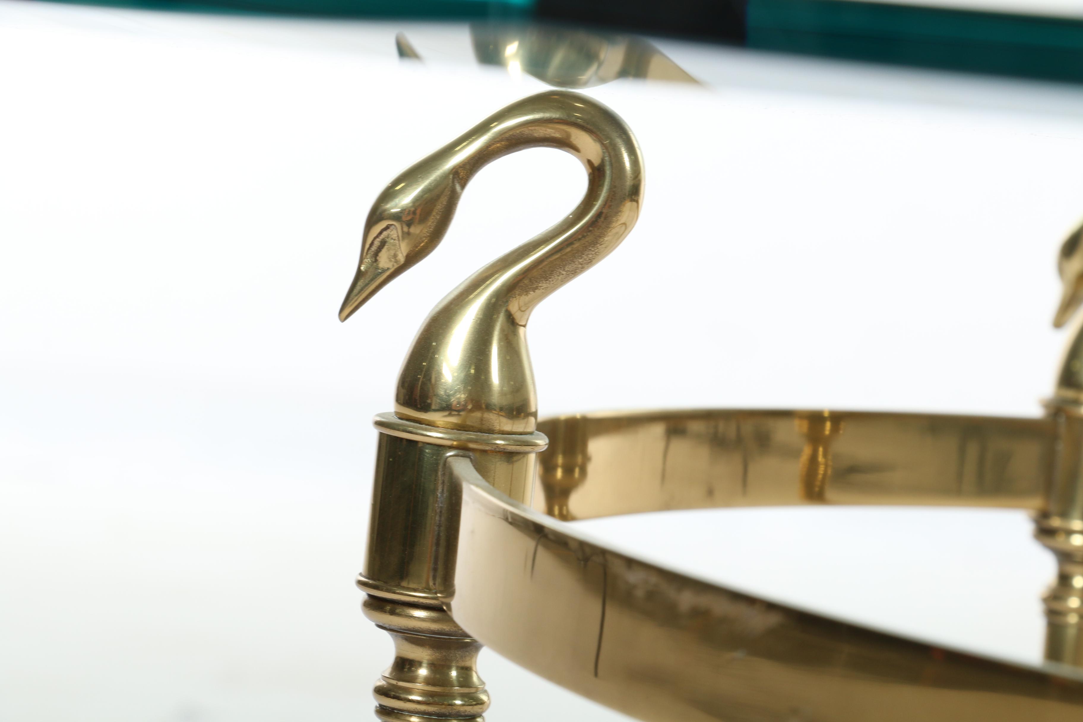 La Barge Style Brass and Glass Top Swan Motif Coffee Table, Late 20th Century