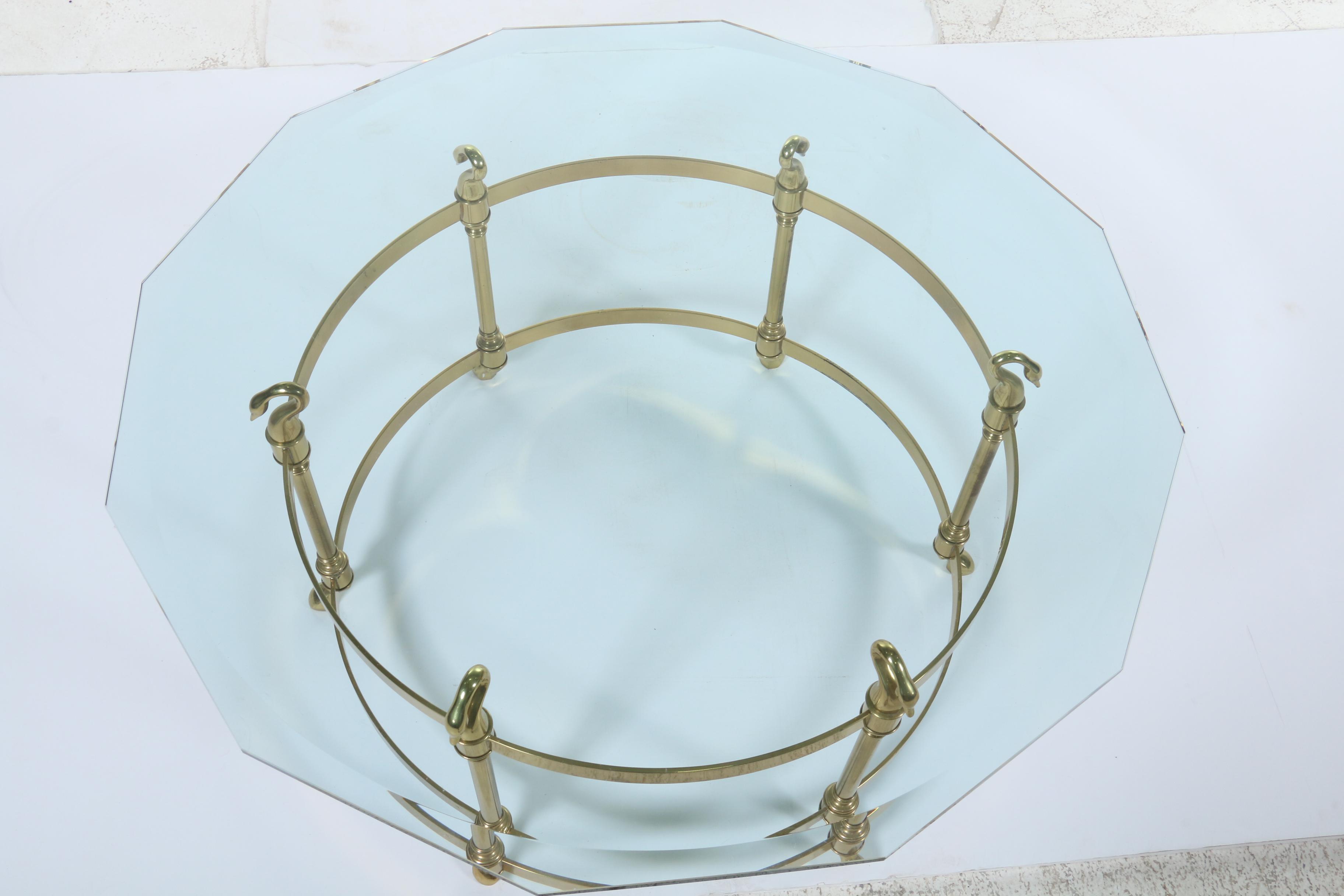 La Barge Style Brass and Glass Top Swan Motif Coffee Table, Late 20th Century